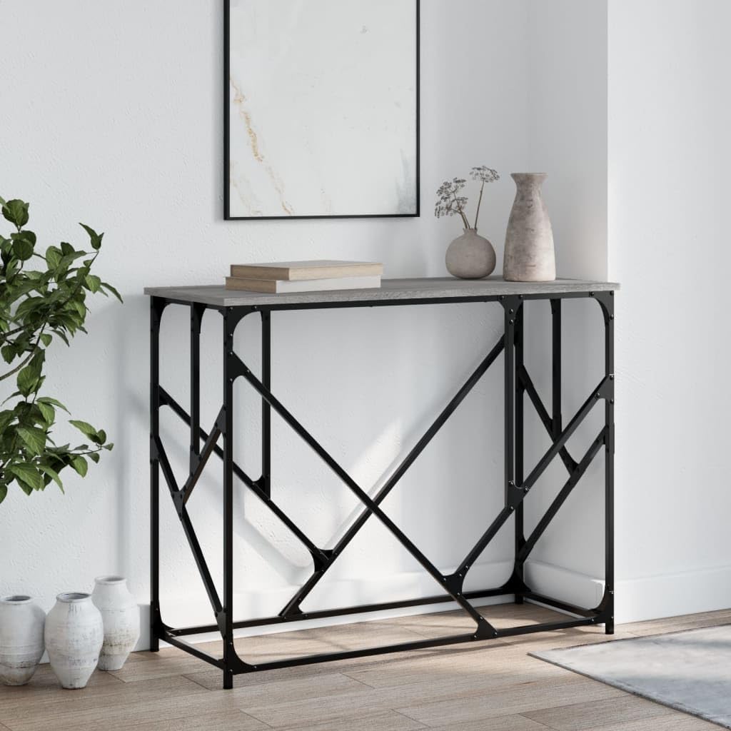 SXZenSpace Grey Sonoma Console Table 100x40x80 cm Engineered Wood & Metal Frame Industrial Hallway with Adjustable Feet for Living Room, Corridor and Bedroom