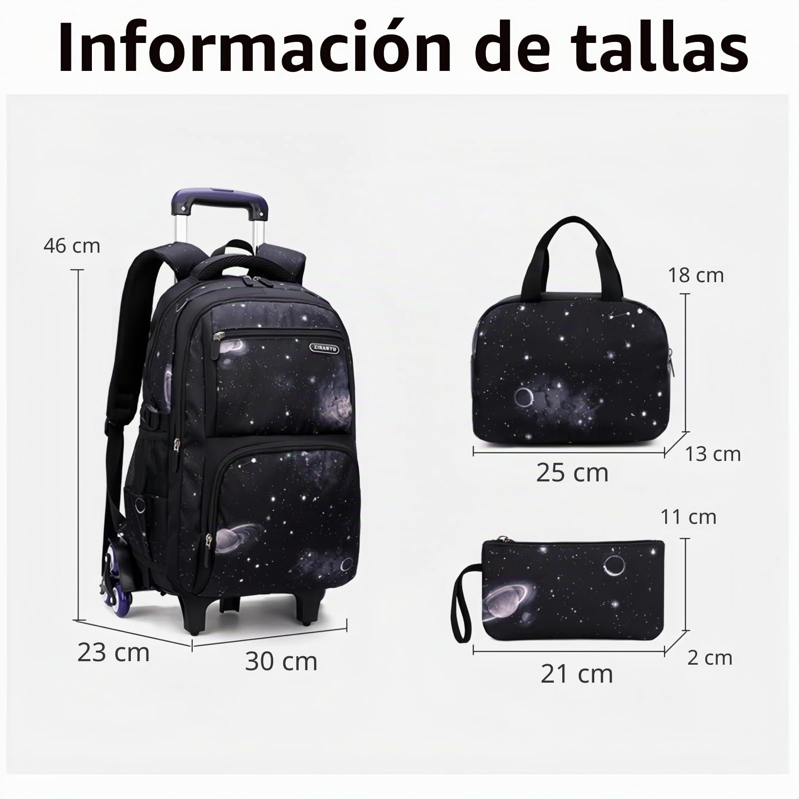 Mochila con Ruedas para Niños, Juego de 3 Mochilas Escolares Trolley con Bolsa de Almuerzo Estuche para Niño Primaria