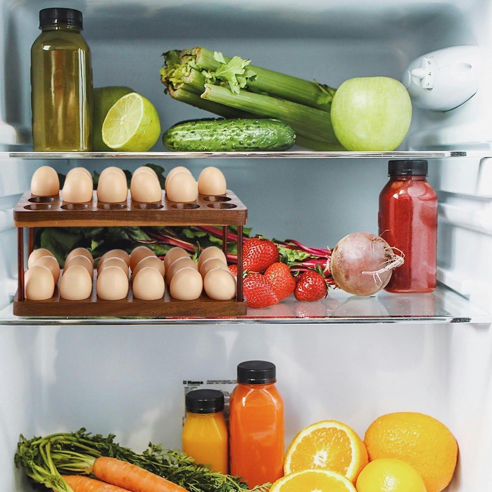 Soporte De Madera para Huevos De Doble Capa, Organizador De Bandejas para Huevos De Cocina De Granja, Estante De Almacenamiento De Huevos Frescos De 2 Niveles para Encimera