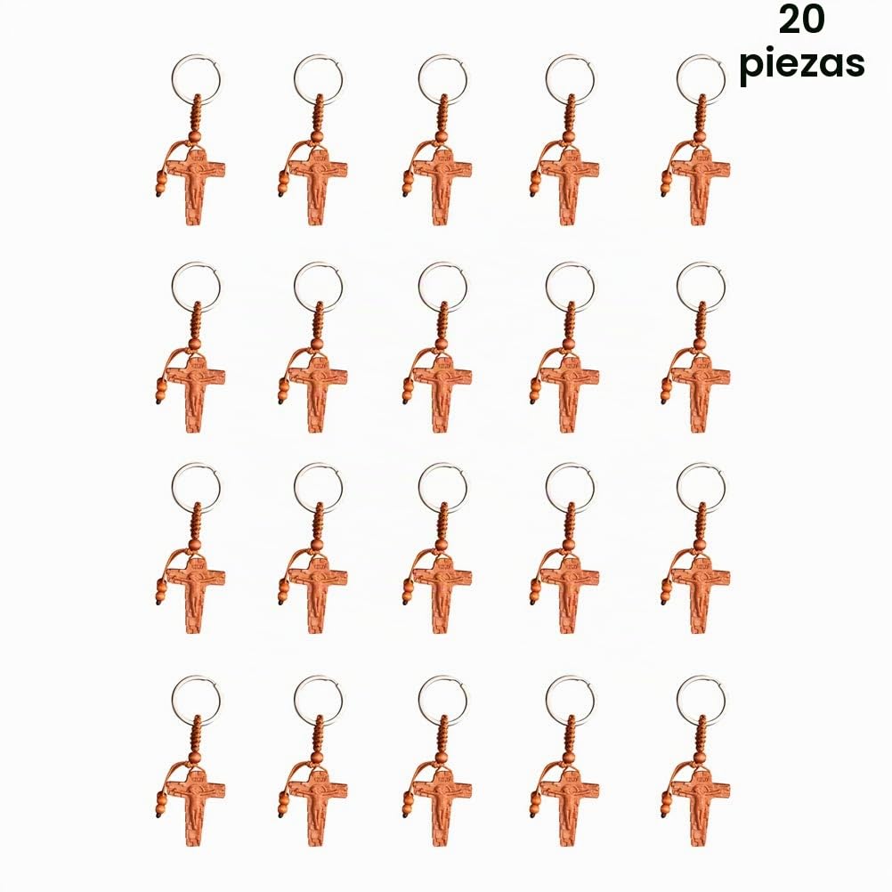 SHERCHPRY 20 Llaveros De Cruz Cristiana, Llaveros Cristianos, Llaveros De Madera De Durazno Tallada, Llavero De Cruz De Madera, Decoración De Jesús Llavero