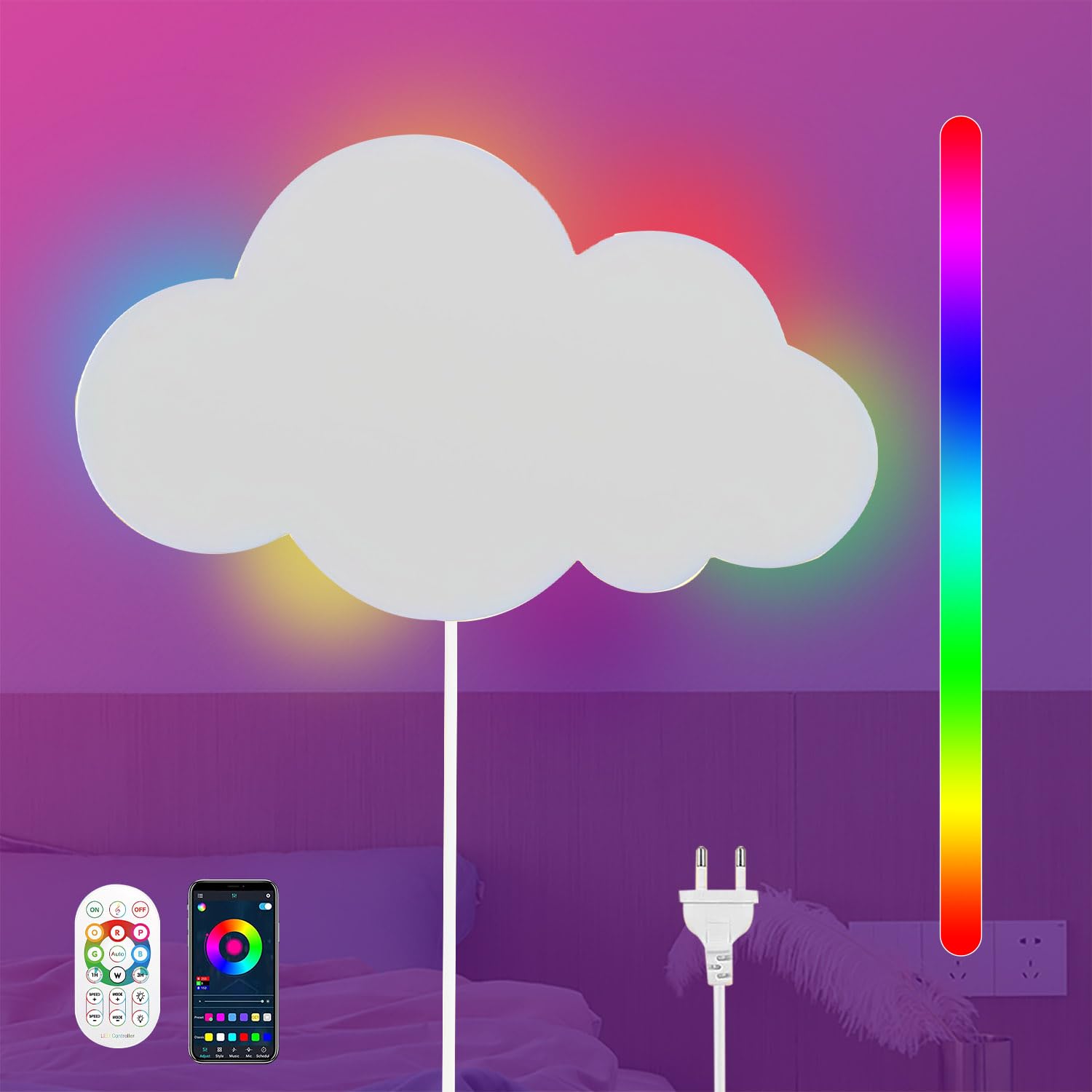 LED Lámpara de Pared RGB Regulable Apliques de Pared con Mando a Distancia y APP Moderna Habitación Infantil Lámpara de Noche con Enchuf para Salón Dormitorio Pasillo Hotel Cambia de Color Iluminación