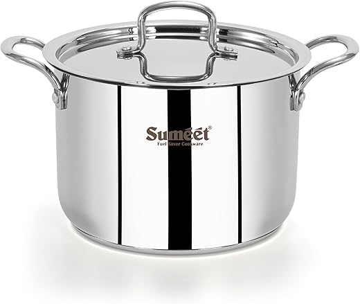 Sumeet ISI Certified Stainless Steel Casserole Handi/Stock Pot/Biryani Pot/Dutch Oven with Steel Lid – Even Heat, Cook-N-Serve, Gas and Induction…