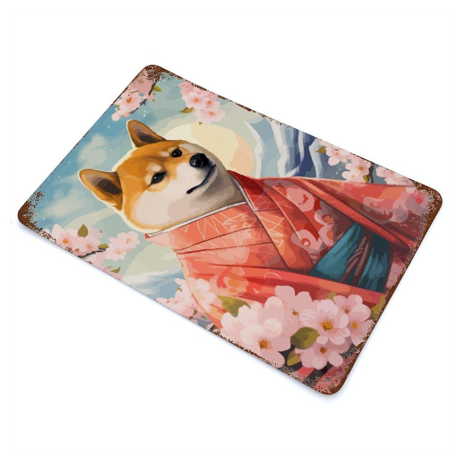 Rust Effect Shiba Inu Pixel Art Vintage Rust Metal Sign 11.8"x7.9", Classic Wall Plaque for Shed, Workshop And Garage Wall Decor