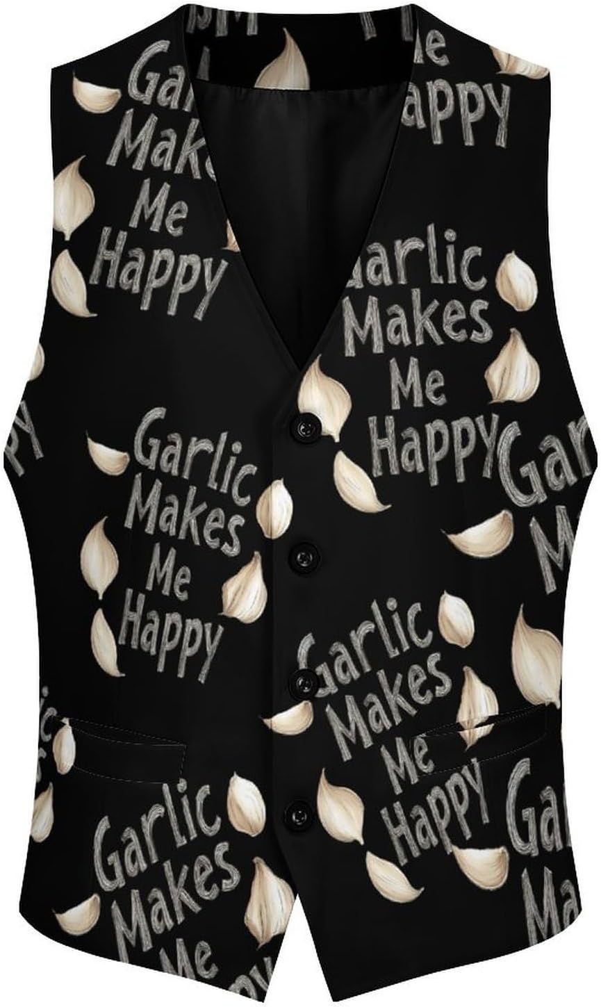 Garlic Makes Me Happy Casual Suit Vest for Men Formal Business Dress Regular Fit Waistcoat Tuxedo