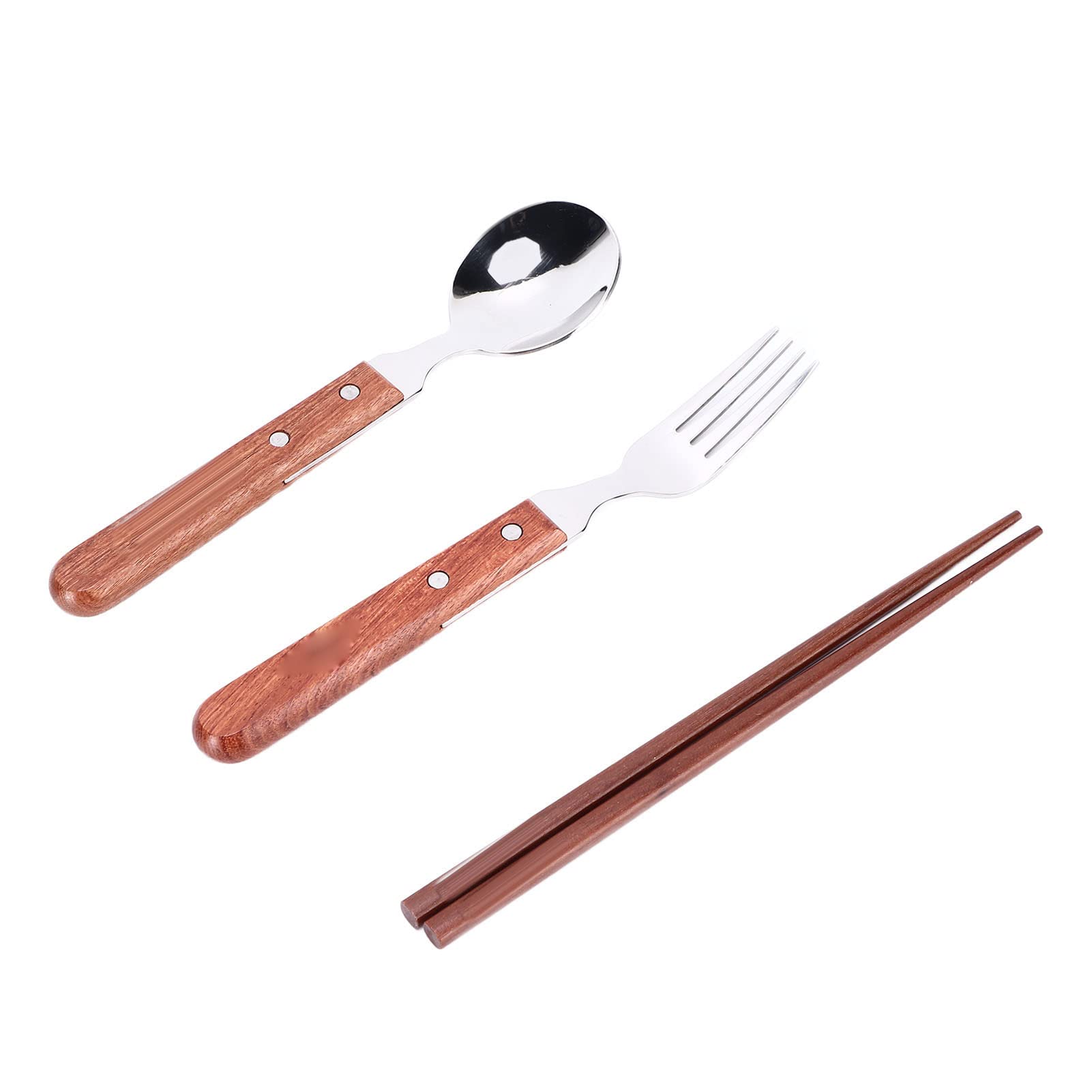 Set di stoviglie da 12 pezzi in acciaio inossidabile con manico in legno Set da 4 persone per esterni, cucchiai, forchette, bacchette per barbecue, campeggio, picnic