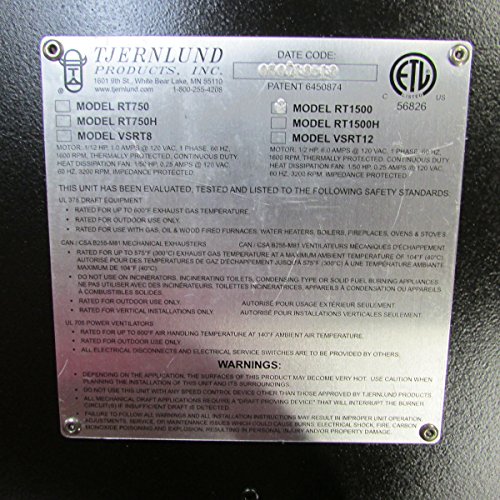 Tjernlund RT1500 Rooftop Draft Inducer with Fan Prover Switch for Gas Heaters