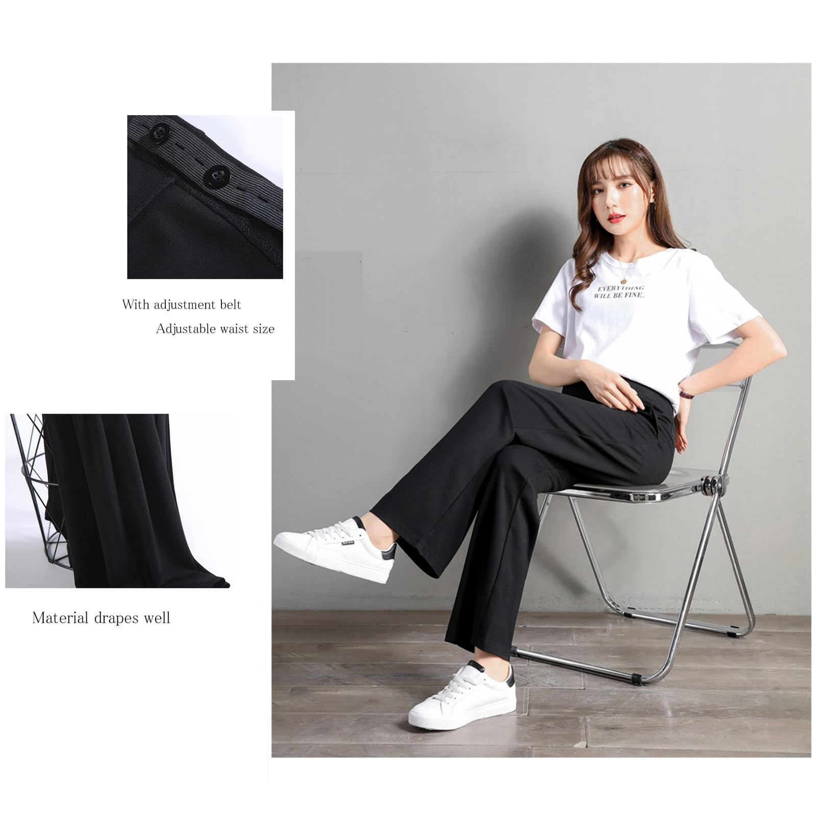Pantalon de maternité Pantalon Slim Jambe Large Ceinture Ajustable Mode Confortable