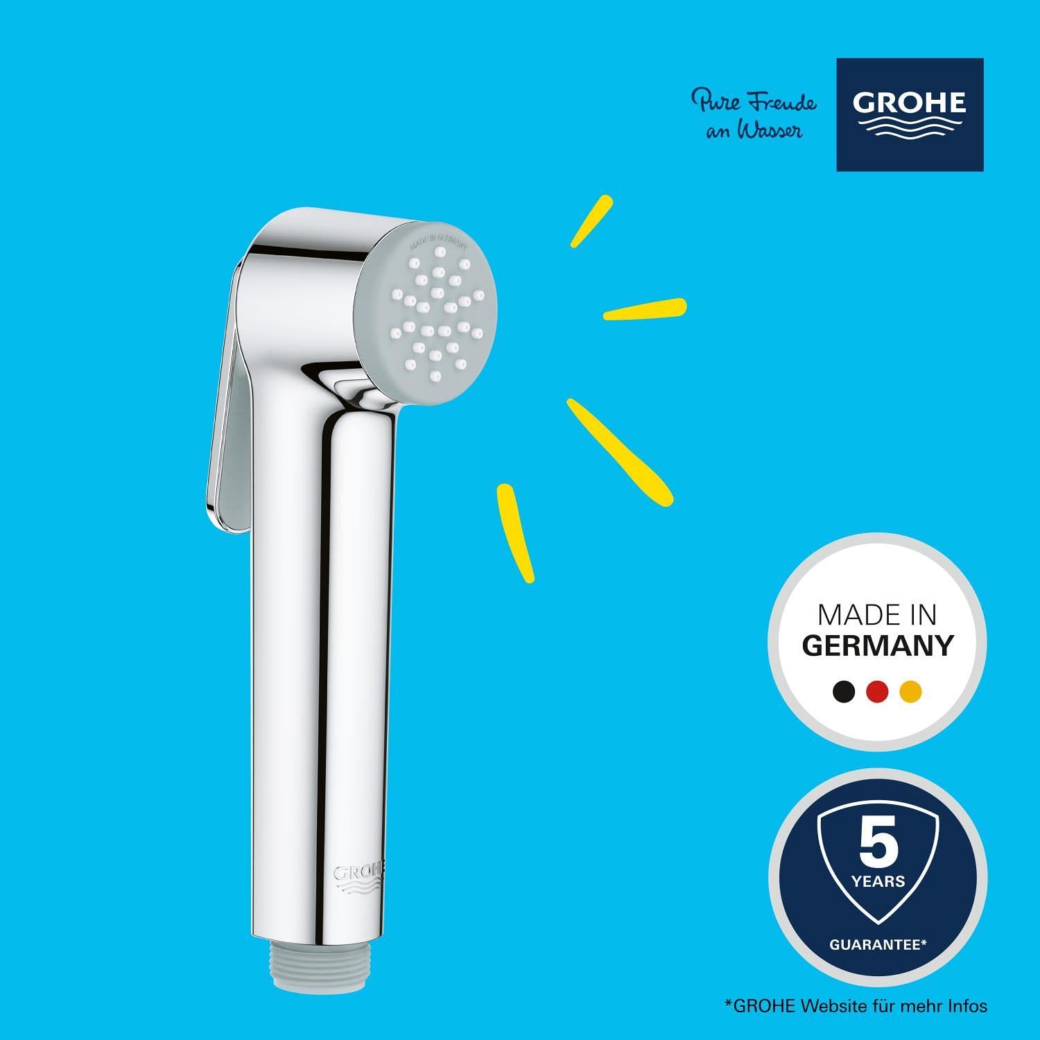 GROHE Vitalio, Bidet-Handbrause für das WC (Dusckopf mit 1 Strahlart, mit Druckknopf, langlebige Oberfläche, leicht zu reinigen), chrom, 26351000