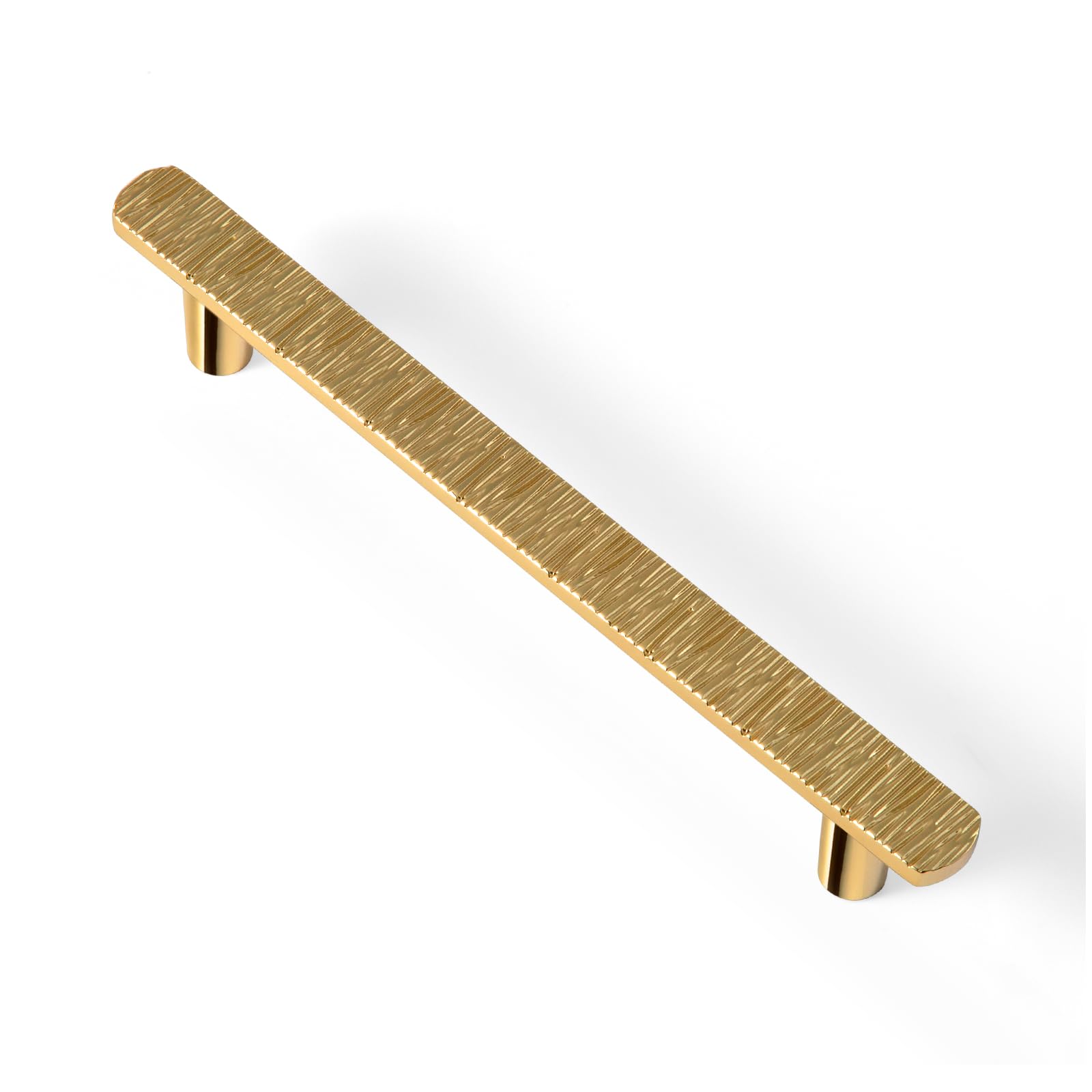 Deuschwer 6-Pack Zinc Alloy Cabinet Pulls with 5''Hole Centers - Sunburst Textured Rich Gold Drawer Pulls for Wardrobe & Kitchen