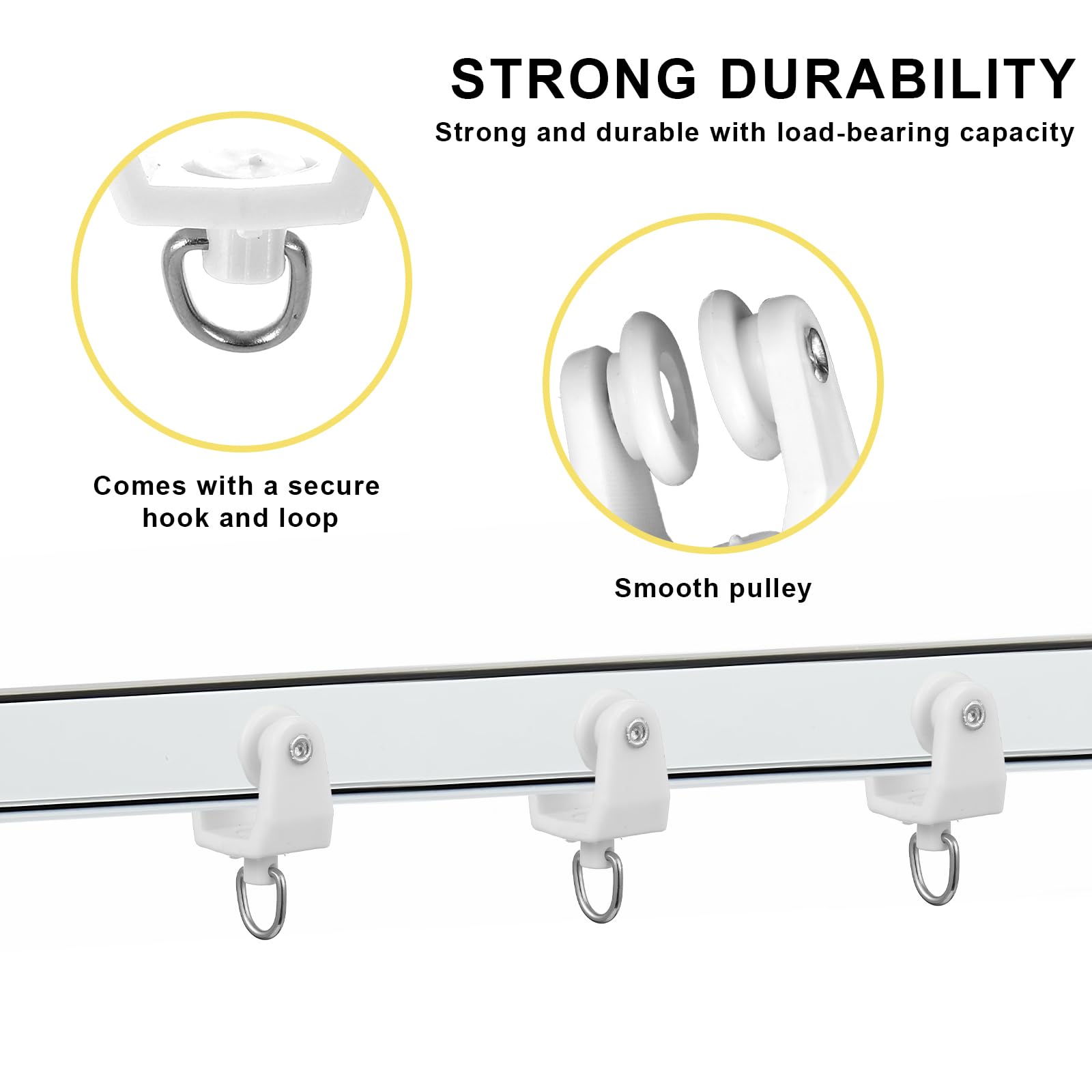 Ceiling Curtain Track Rollers – 50-Pack, Flexible Plastic Gliders For Window, Shower & Room Divider Tracks (White)