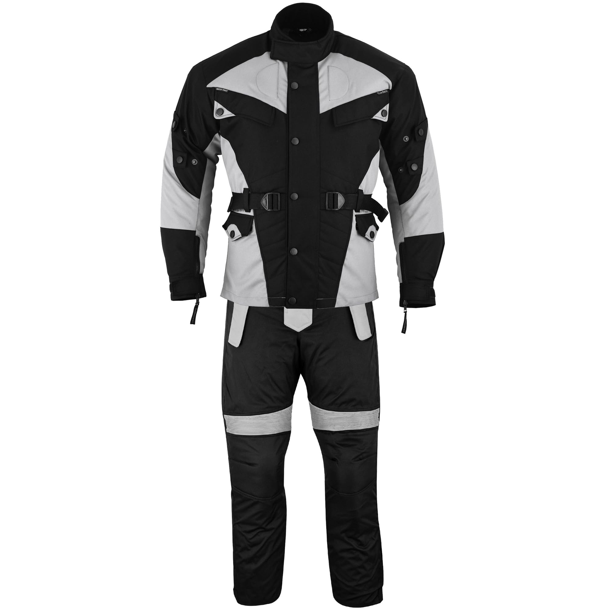 German Wear Męski kombinezon motocyklowy, 2-częściowy, z ochraniaczami, kombinezon motocyklowy, lekka tekstylna kurtka motocyklowa długa + spodnie motocyklowe, kurtka motocyklowa, wyjmowana wyściółka
