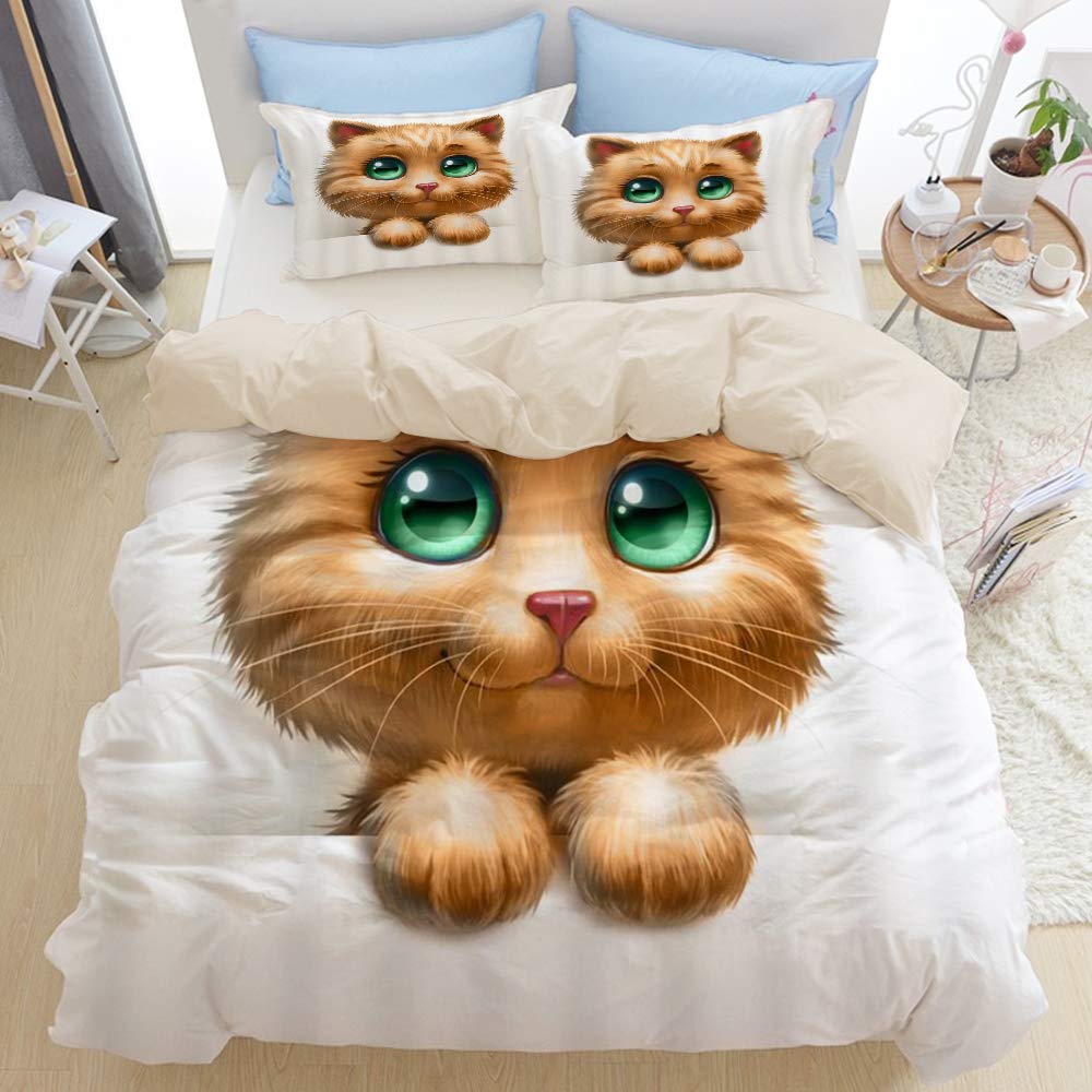 Amazon Lubataga 布団カバー 4点セット 緑色の目でペットの猫素敵な子猫 寝具カバー 洋式 和式兼用 ベッドカバー 掛け布団カバー 肌に優しい ピーチスキン加工タイプ クィーン 210 X 210cm 寝具カバーセット オンライン通販