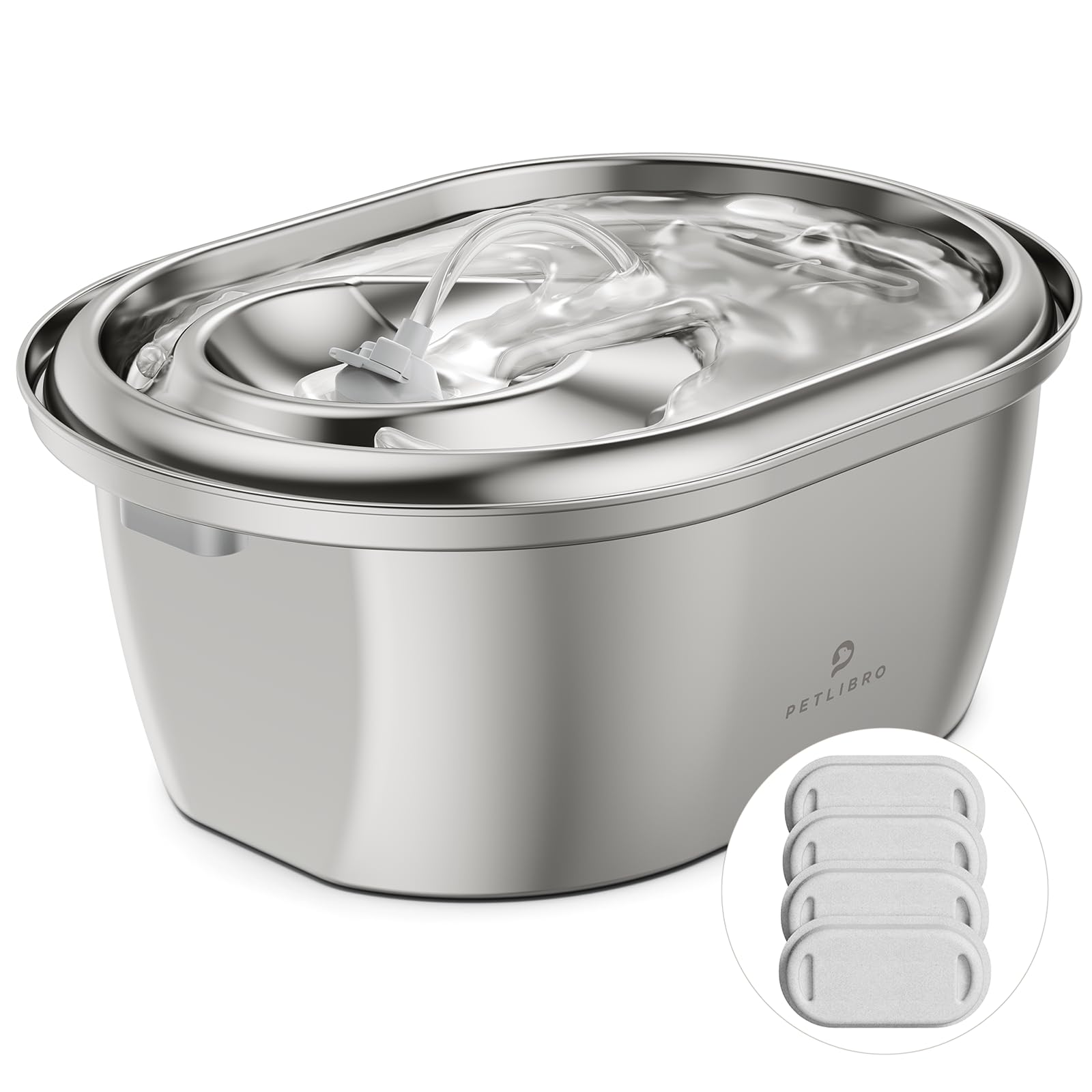 PETLIBRO Stainless Steel Cat Water Fountain, 101oz/3L Pet Water Fountain for Cats Inside, Food-Grade Dog Water Fountain, Automatic Water Dispenser with 4 Filters & 4 Sponges