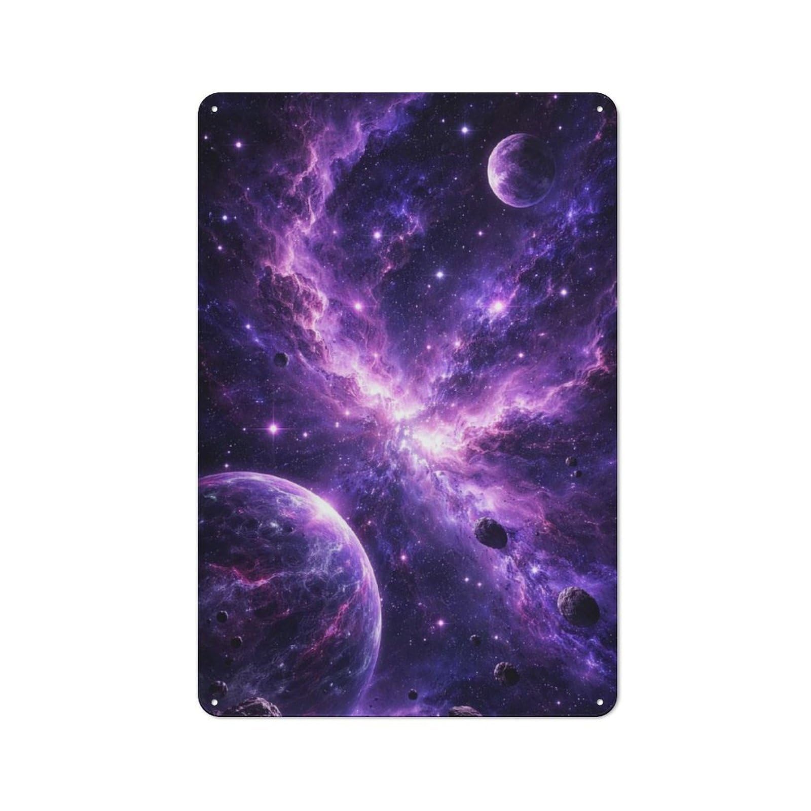 Metal Plaque 30x20cm with Cosmic Nebula with Planets for Pub Or Café, Vintage Decor, for Vintage Wall Decor Fans, for Metal Sign Collectors