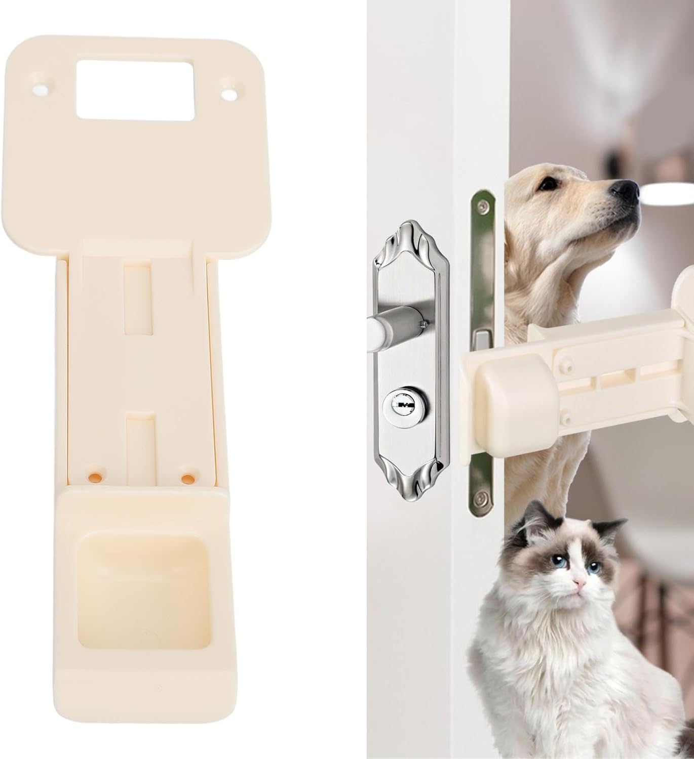 Door Buddy Prop for Cats, Adjustable Strap Latch to Keep, Dog Proof Litter Box & Cat Feeding Station Without Pet Gate or Cat Door for Interior Door (White)