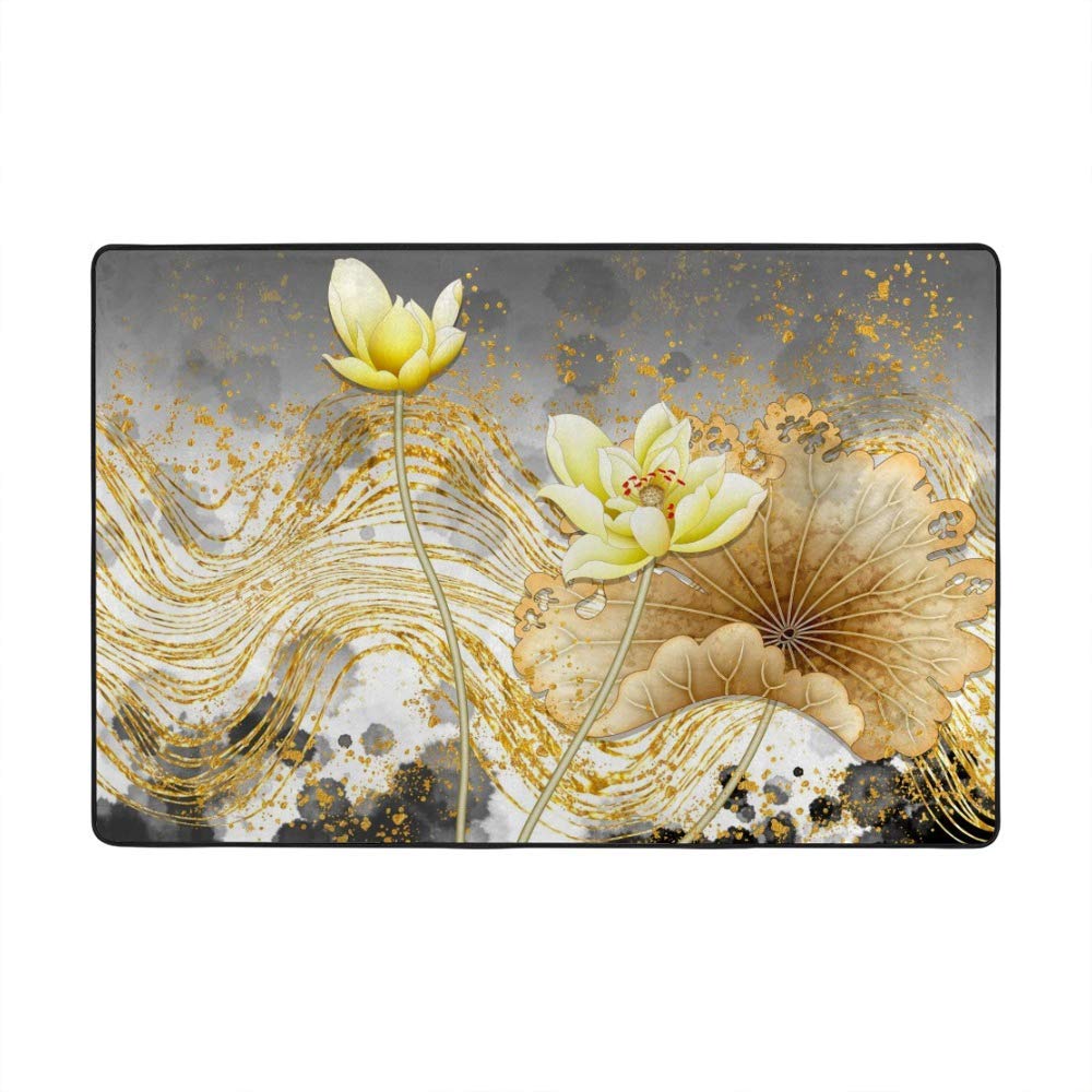 Tapis 3D velours corail Ruchen 203x147cm grand tapis salon lignes jaunes