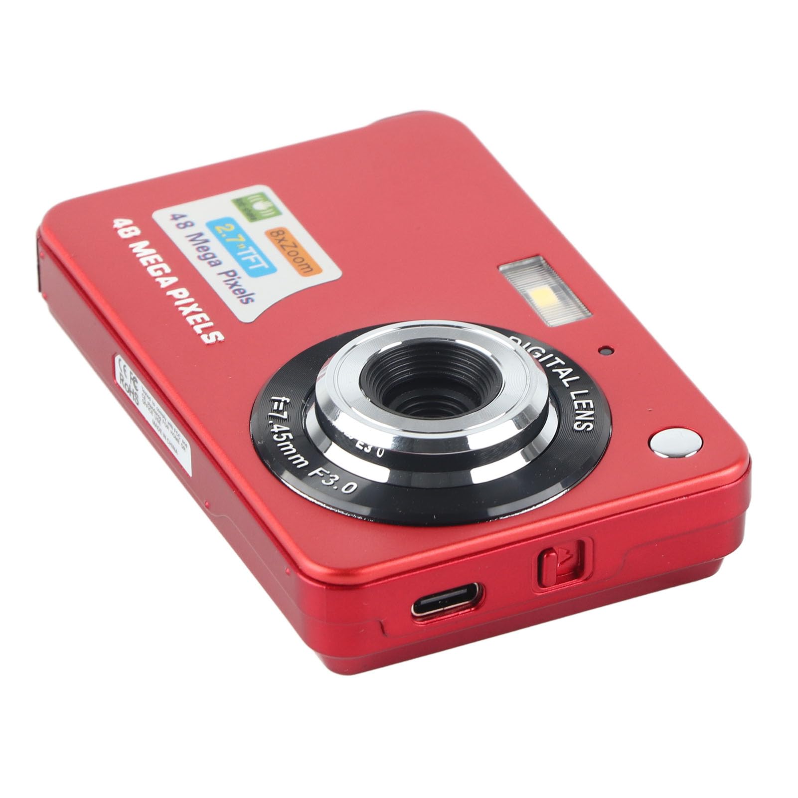 Aparat Cyfrowy, 48MP 4K Anti Shake Cyfrowy Aparat Fotograficzny Obsługa Karty Pamięci 128 GB, 8-krotny Zoom z 2,7-calowym Wyświetlaczem LCD, C3 48 Czerwony