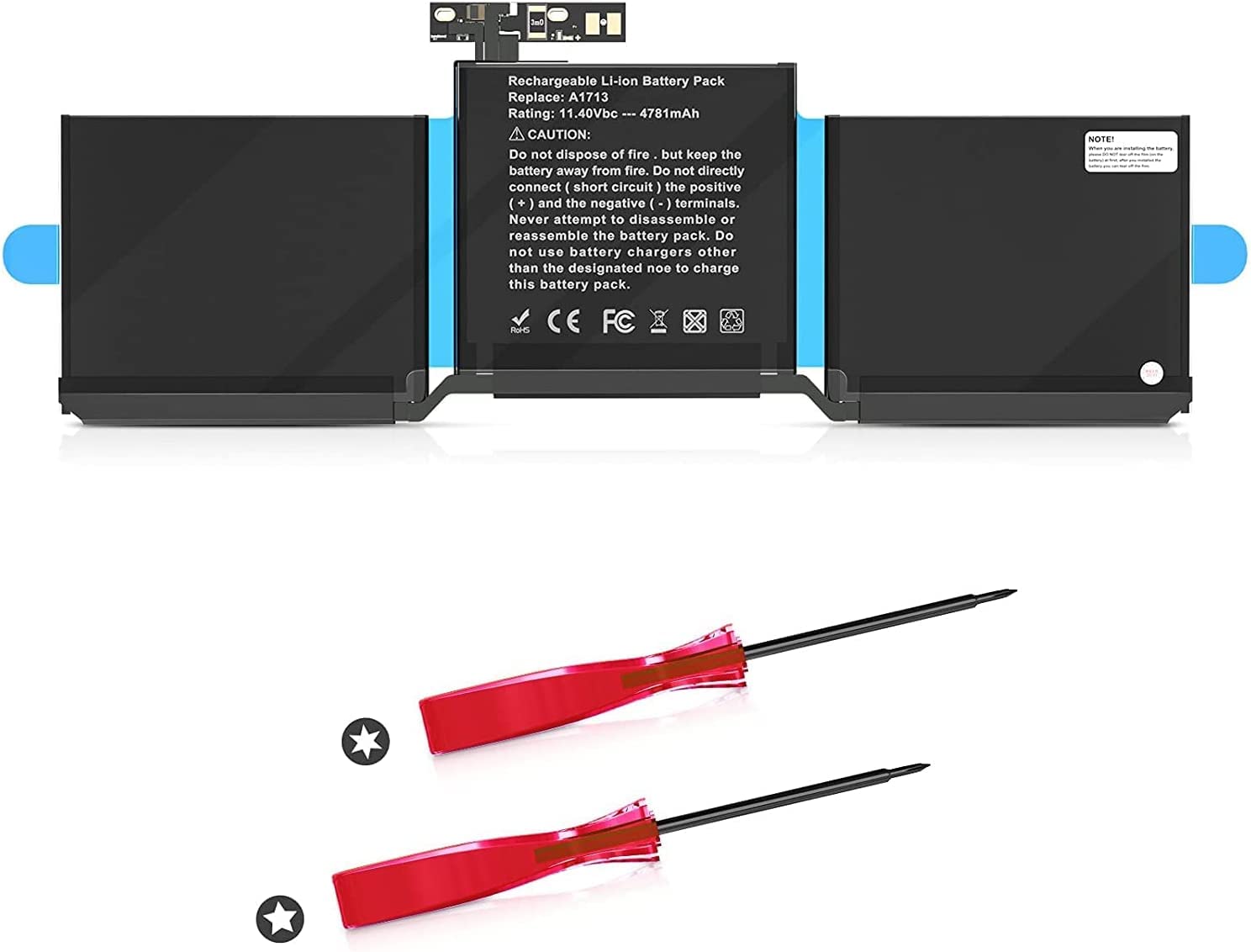 A1713 A1708 Battery Replacement Laptop Battery for MacBook Pro 13-inch A1708 (Late 2016, Mid 2017) - [Li-Polymer 11.4V 54.5Wh 4781mAh - 24Months Warranty]-with Tools