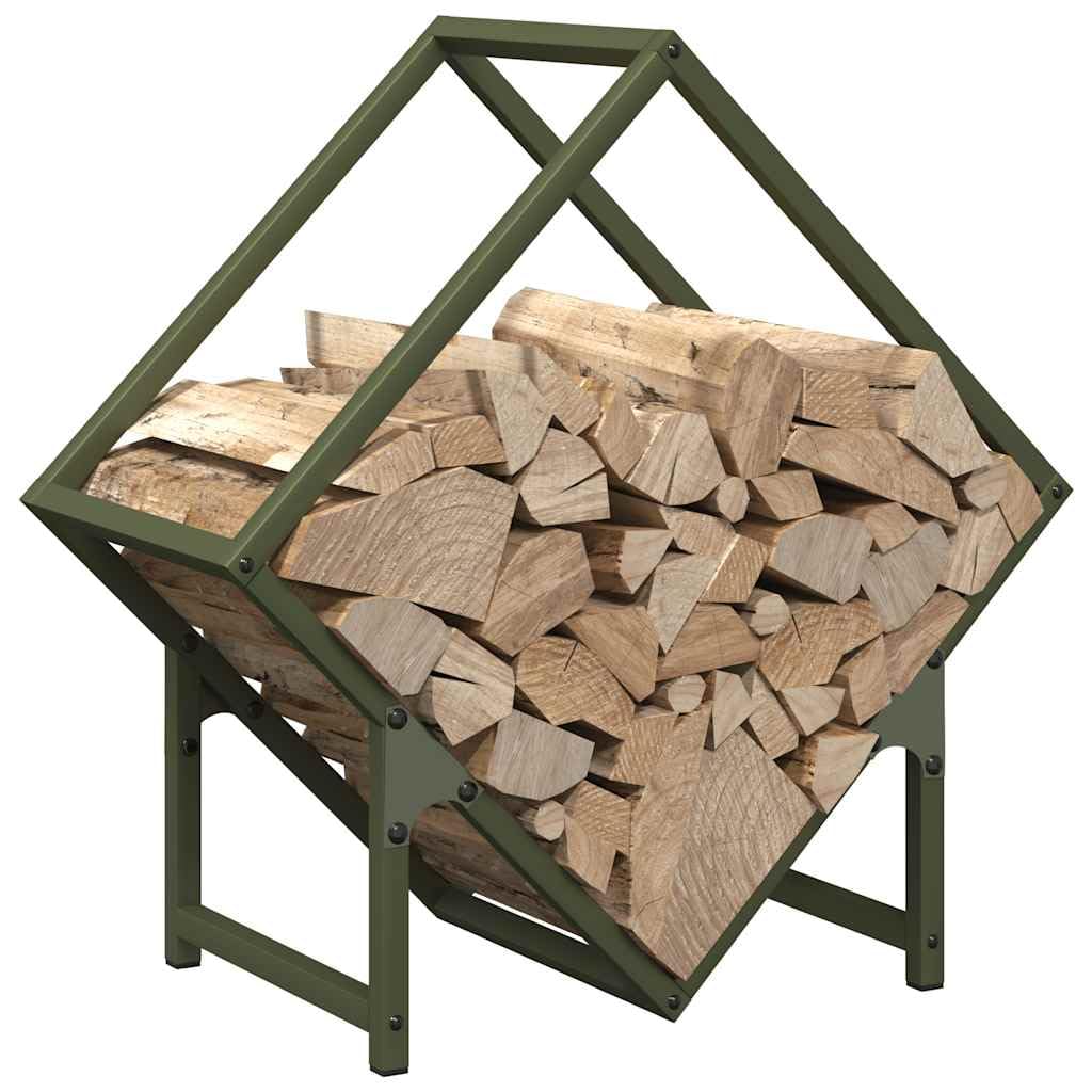 Brennholzregal Olivgrün aus kaltgewalztem Stahl 50 x 25 x 50 cm, 100 kg Traglast, Kaminholz, Holzregal, Brennholzständer für Innenbereich Wohnzimmer Kamin Ofen