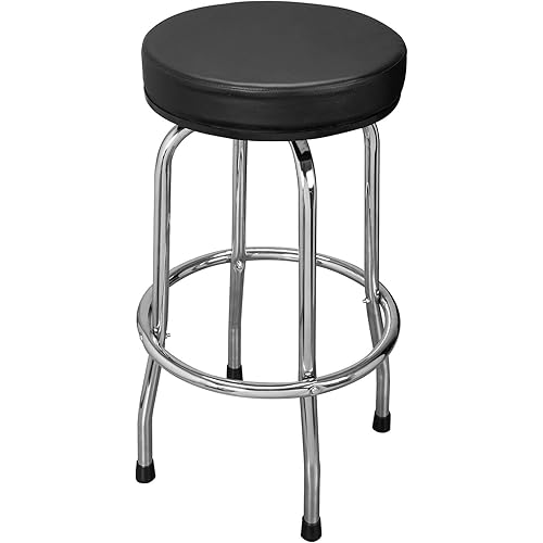Torin ATRP6185B-1 Swivel Bar Stool: Padded Garage/Shop Seat with Chrome Plated Legs, Black