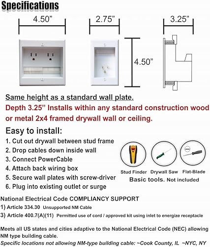 Miniatura 6 de PowerBridge ONE-PRO-6 Sistema de cableado profesional, con un solo toma corriente, empotrado, para televisores con pantalla plana LED, LCD, y plasma