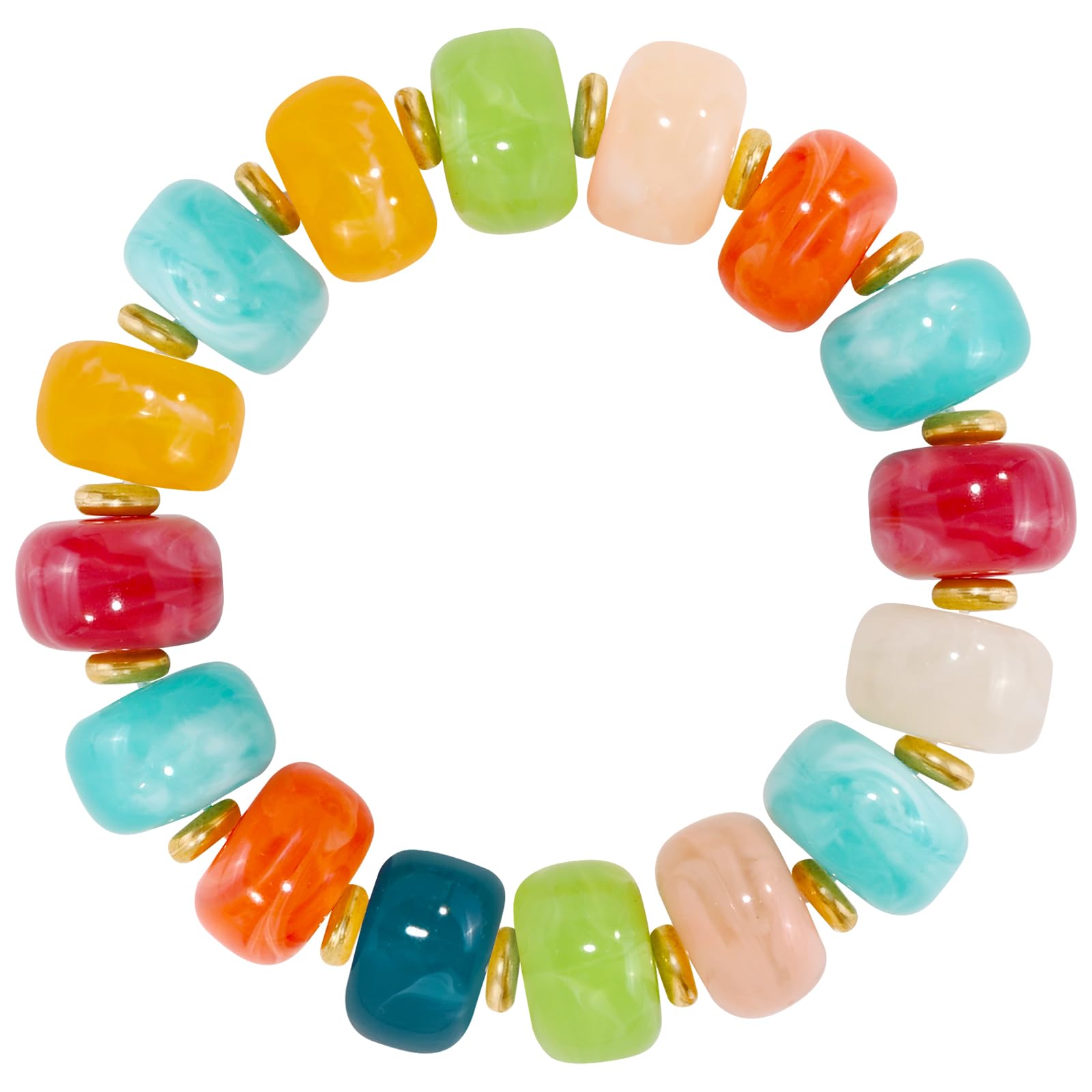 Braccialetto con perline grosse da donna, multicolore, con grandi perline in resina acrilica, elastico e allungabile, braccialetti alla moda e di tendenza, gioielli boho per vacanze estive al mare.