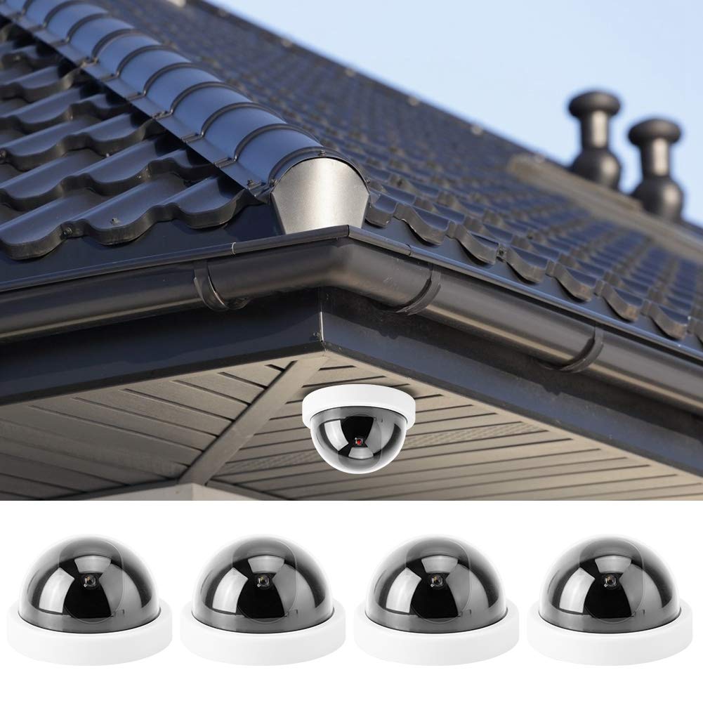 Srliya Fausse Caméra Dôme 4 Pièces, Caméra de Simulation de Dôme CCTV, Fausse Caméra de sécurité avec Lumière LED Clignotante (Blanc)