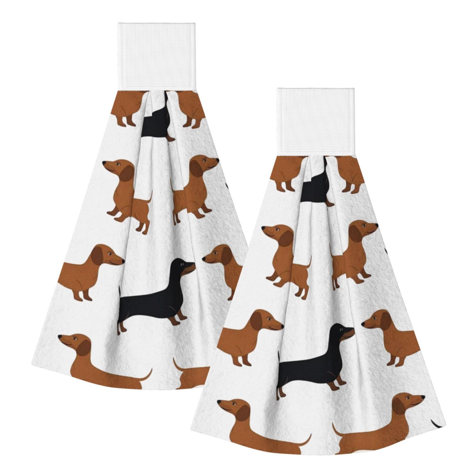 DOPKLNA Dachshund Weiner Pet Dogs Printed, 2 Pcs Hanging Coral Fiber Hand Towels for Bathroom, Absorbent Kitchen Towels