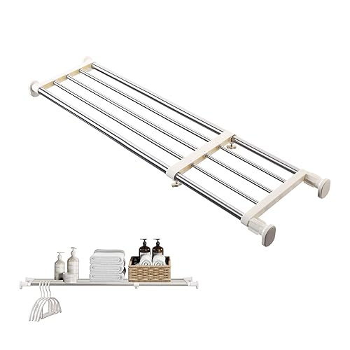 BAOYOUNI Tension Shelf Adjustable Closet Rod Space Saving Wardrobe Clothes