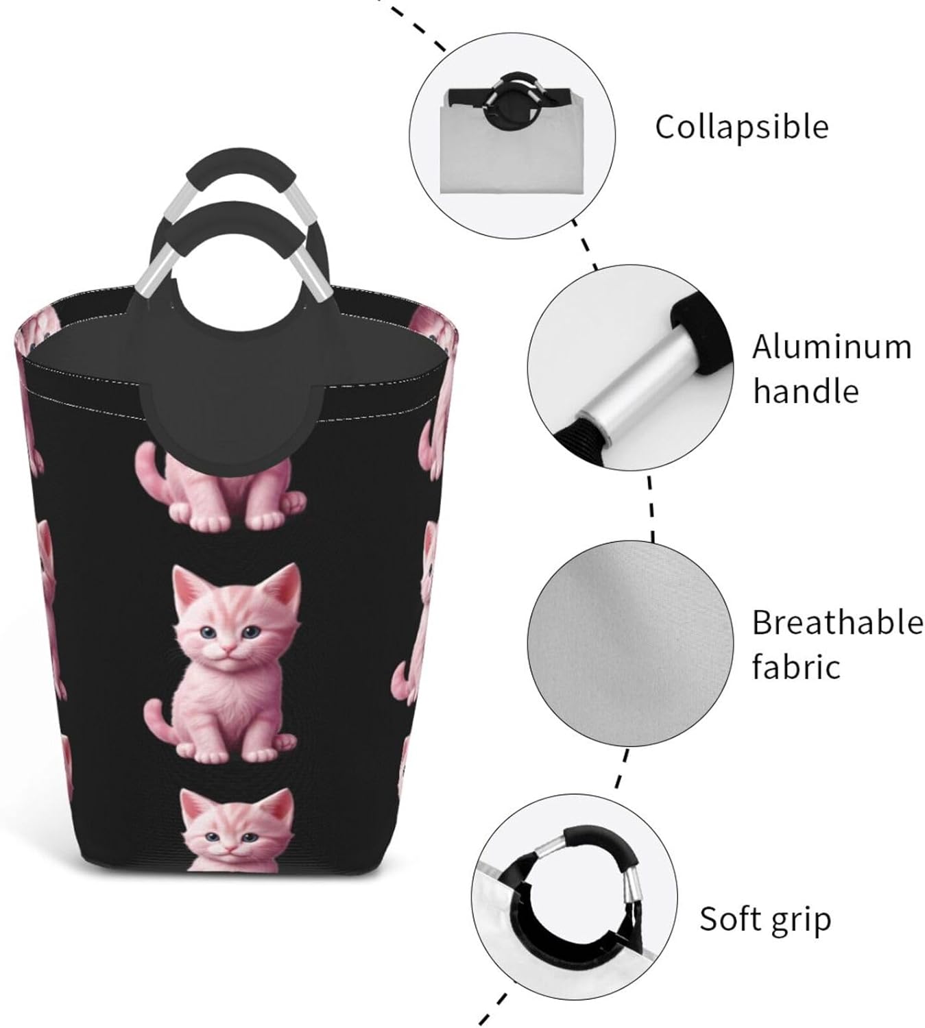 Smiling kitten Foldable storage bag, 50L capacity, suitable for laundry room, dormitory bedroom, dirty clothes storage basket.