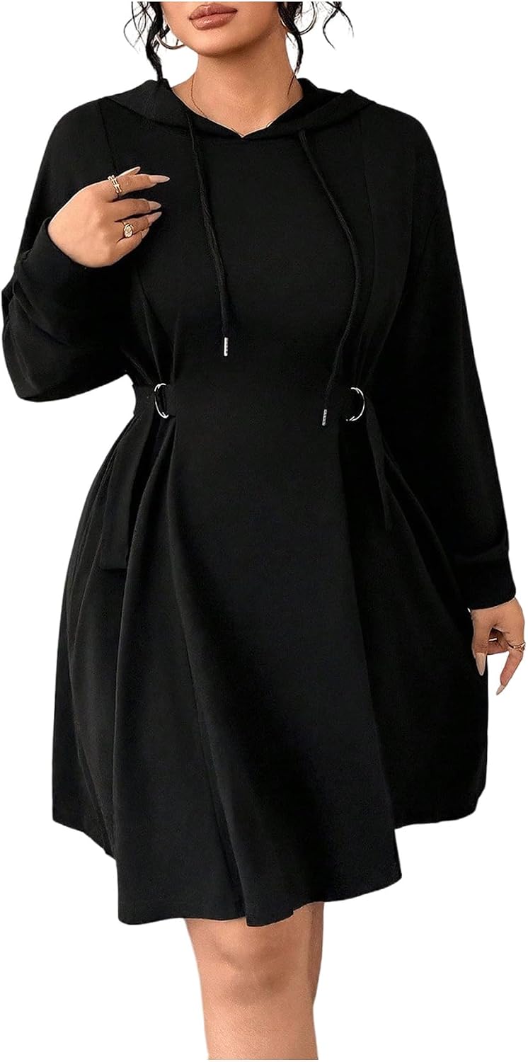 SOLY HUX Women's Plus Size Hoodie Dress Long Sleeve A Line Flared Flowy Casual Sweatshirt Short Dresses