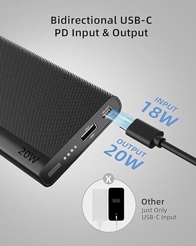 Miniatura 6 de imuto Cargador portátil, delgado 20 W PD 10000 mAh, USB C entrada y salida de batería de carga rápida, cargador de teléfono externo esencial de