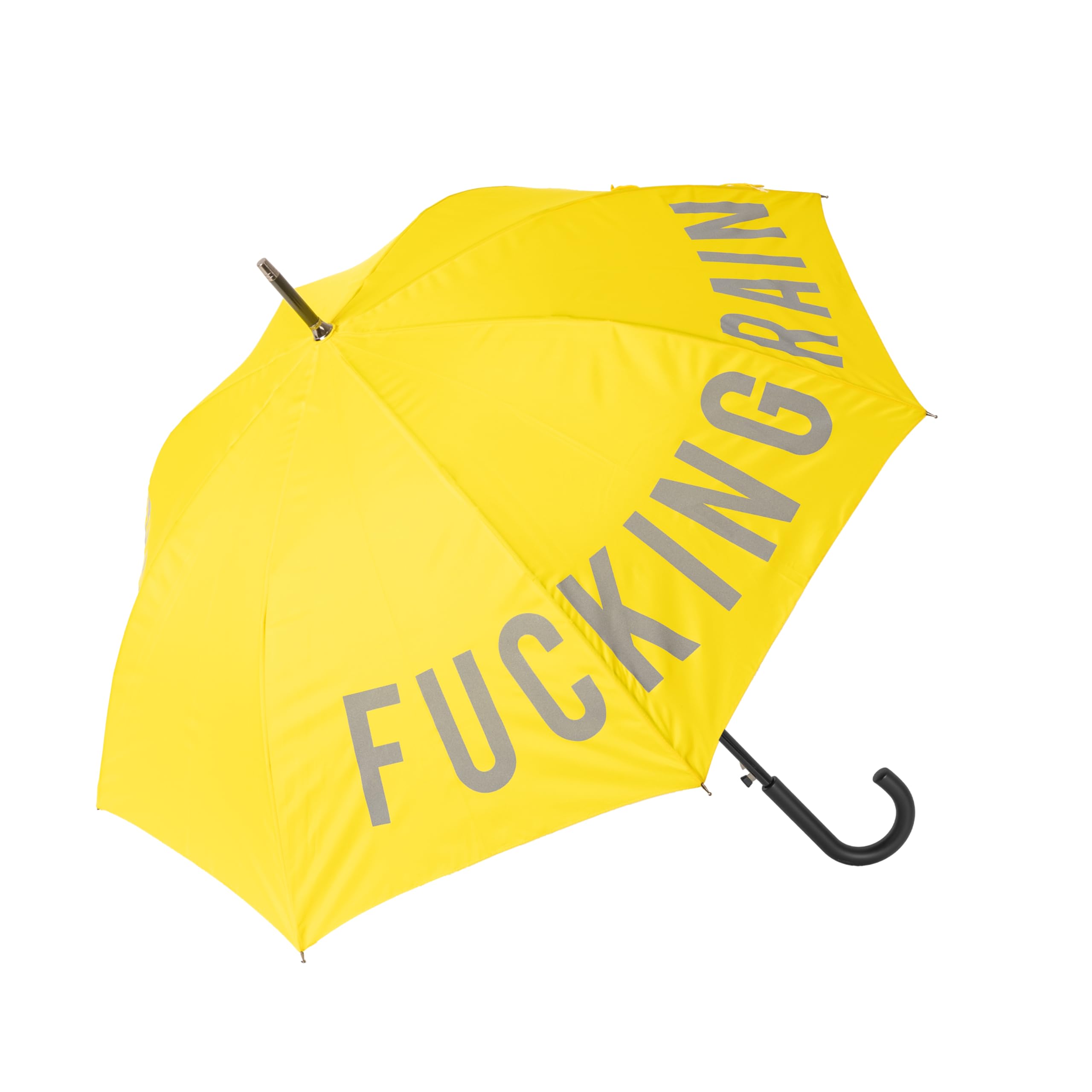 Fisura - Large Windproof Umbrella F*cking rain Reflective Yellow, Compact Umbrella with Button for Women & Men, Wind Resistant, Automatic Open, For Travel, Golf, 106 Centimetres in Diameter