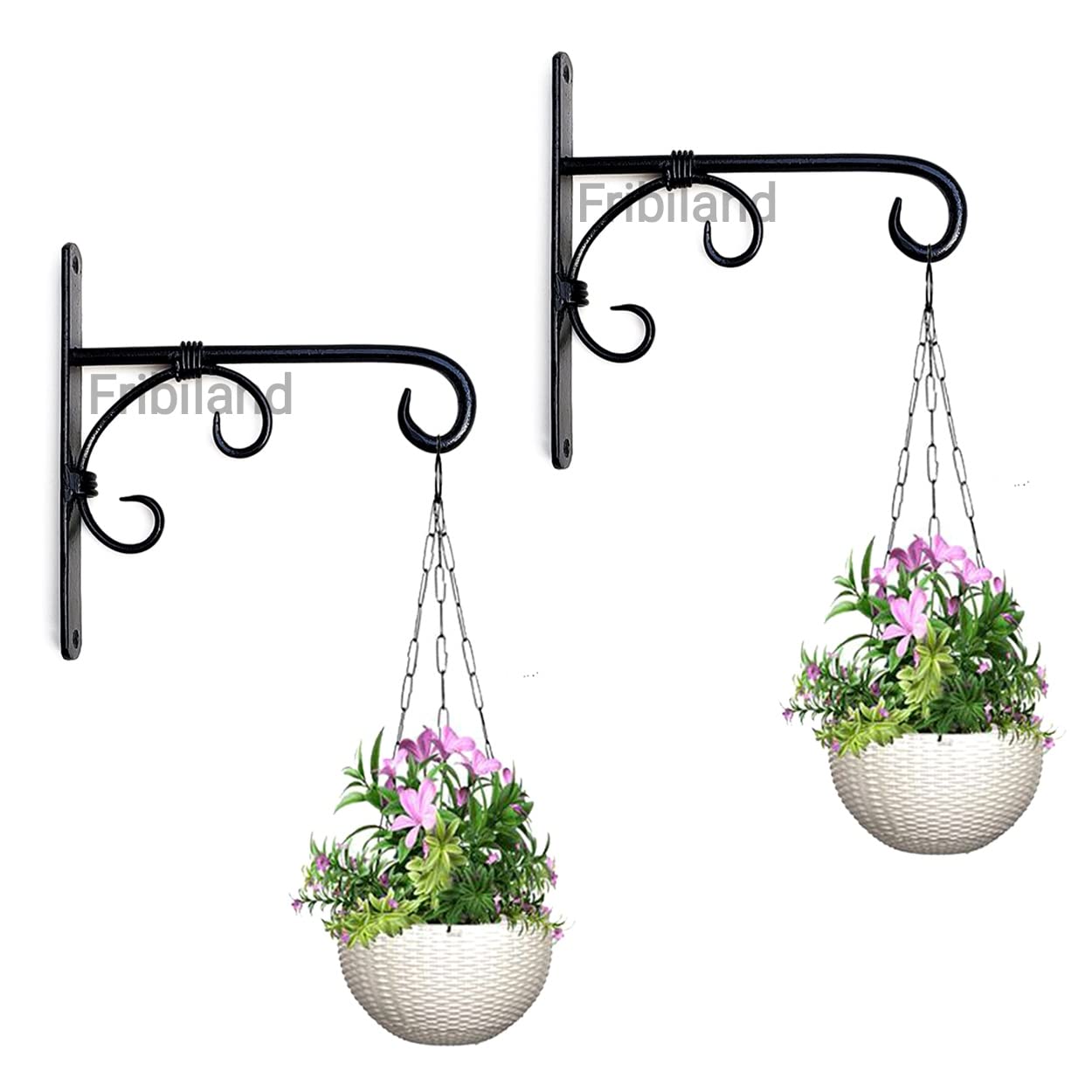 Fribiland Iron Metal Wall Hooks Hangers Brackets Set of 2 for Hanging Planters,Plants,Flower Pots,Lantern,Lights and Other Hanging Items.Black Colour Size-19 by 17" cm (B0BXSXYBJF) Amazon Price History, Amazon Price Tracker