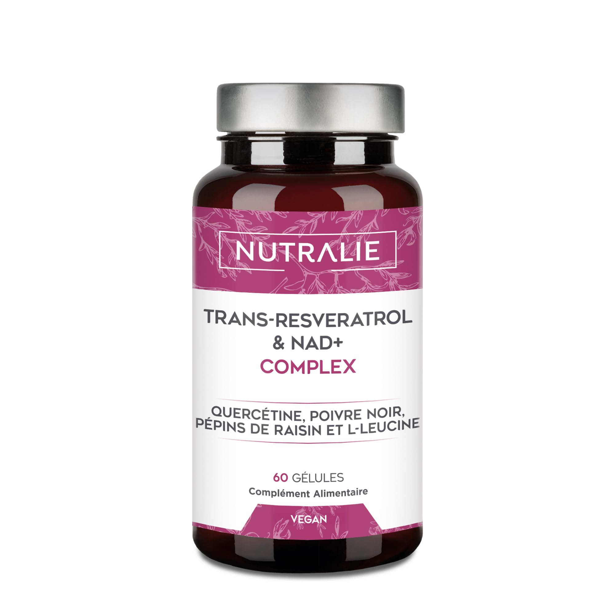 Trans Resvératrol NAD+ 686mg Complex - Quercétine Pipérine Pépins de Raisin (OPC) L-Leucine - Complément Alimentaire Revératrol - 60 Gélules Nutralie