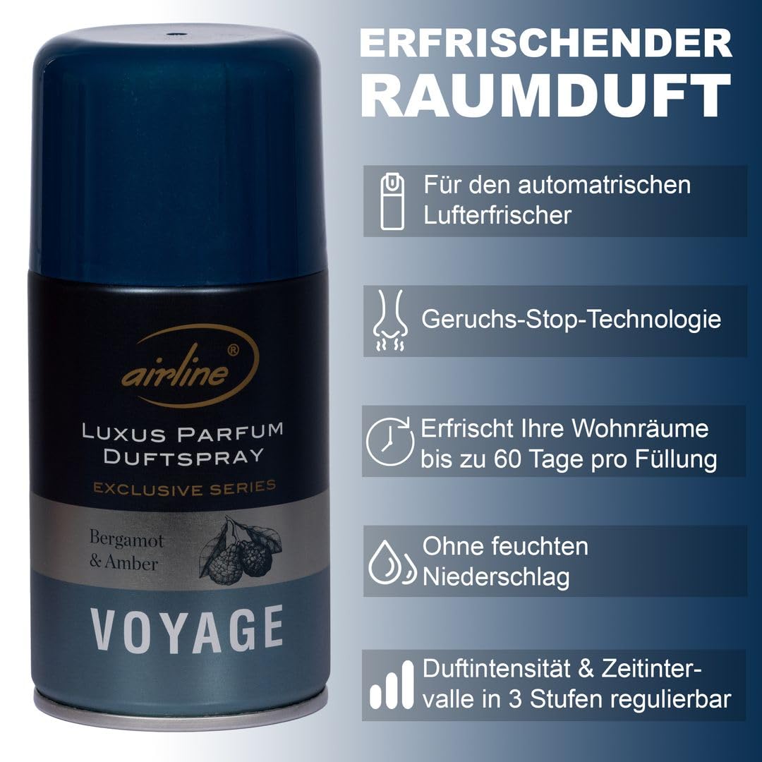 Laro Premium Airline Voyage Raumduftspray Vorteilspaket 6/12/24/48/96 St Nachfüller für automatische Duftspender 250ml, Anzahl:24, Duft:Voyage