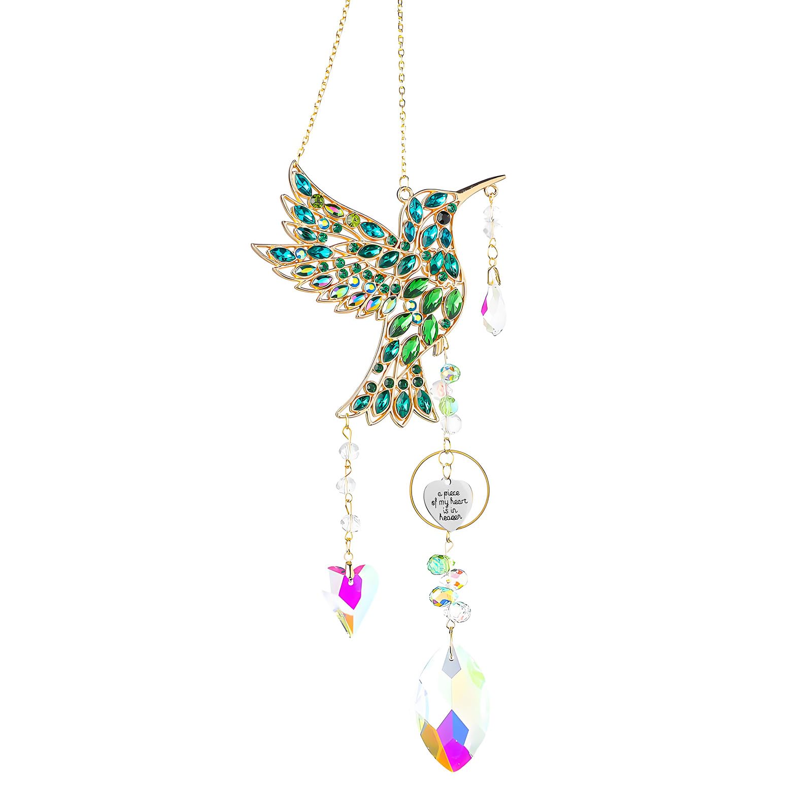 Crystal Bird Decor Pendant with Hummingbird Form and Faceted Prism for Patio Porch Balcony Garden Accent Display Hummingbird Crystal Ornament Prism Decor Metal Bird Pendant Patio Balcony Porch Garden