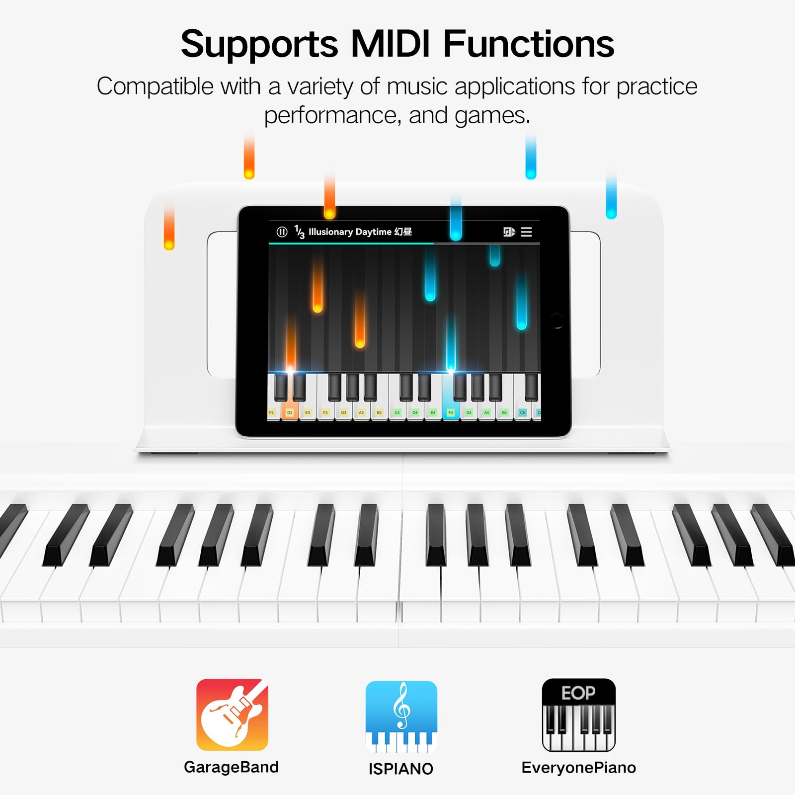 TERENCE E Piano 88 Tasten Weiß, Keyboard Piano mit Halbgewichtet, Faltbares Klavier mit Aufnahme und Bluetooth-Unterstützung, mit Pedal und 4-Einheiten-Lautsprecher, Bevorzugte Wahl für Anfänger