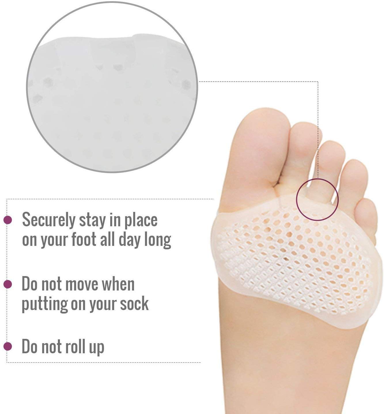 Lariox Silicone Gel Half Toe Sleeve Anti-Skid Forefoot Soft Pads for Pain Relief heel front socks silicone Heel Protector foot Gel Socks for Repair Dry Cracked Skins 1