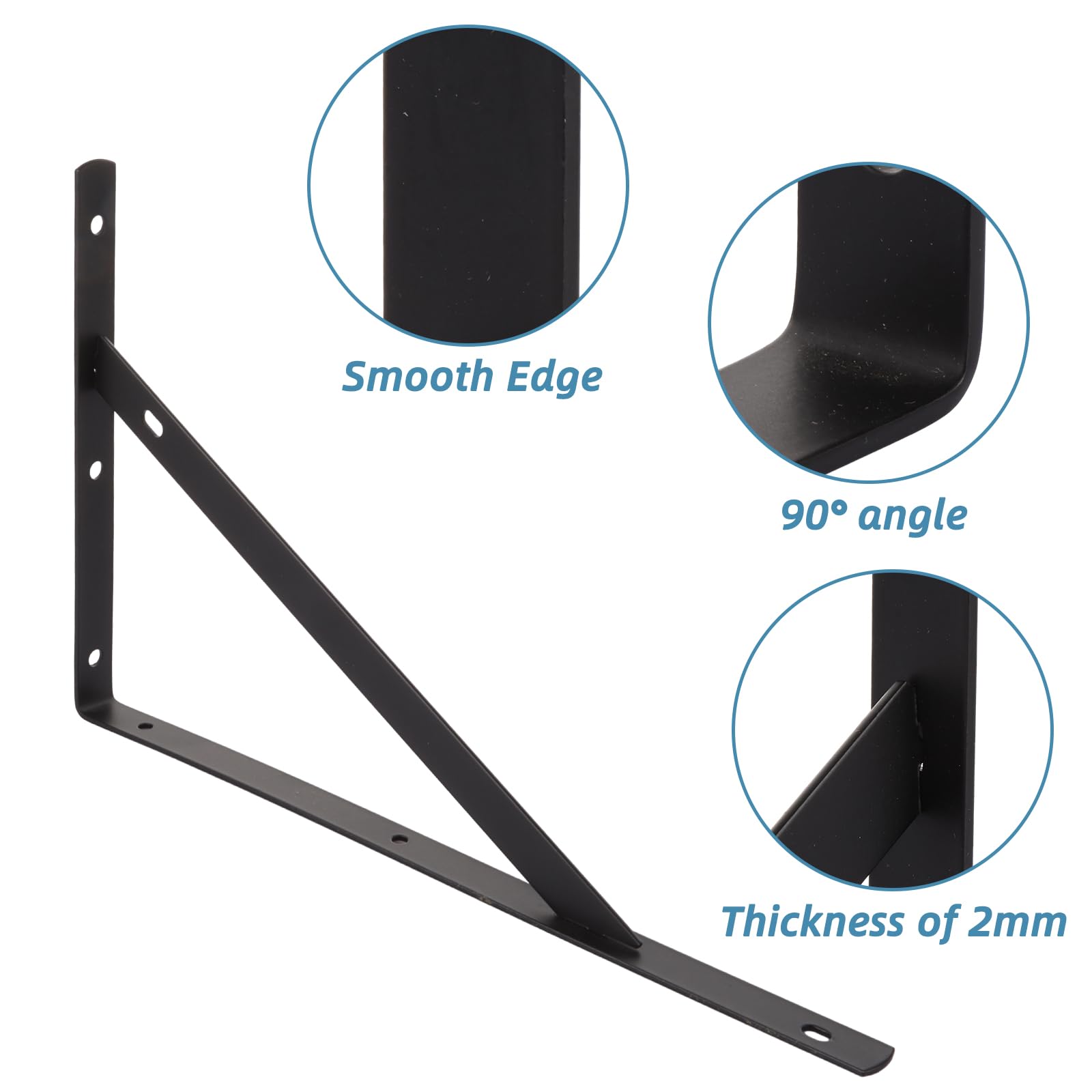 MEIDIV Set of 12 Black Shelf Brackets Heavy Duty 300mm, 12inTriangle Shelving Brackets, Steel Shelf Bracket, Right Angle Wall Brackets for Shelves, Scaffold Board Floating Shelf Supporters Brackets - Image 3