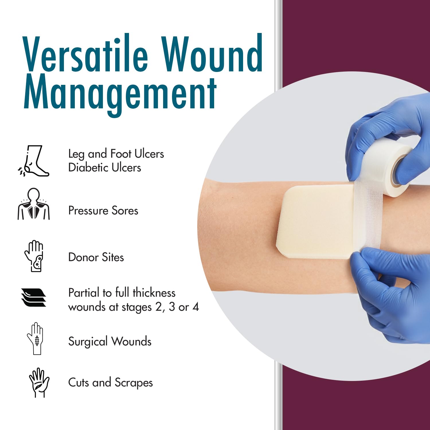 Dynarex Dürma+ CuraFoam Foam Dressings - Sterile Non Adhesive Wound Pads, Highly Absorbent - Provides Moist Cushioned Healing Environment - 2" x 2" - 10 Per Box, 12 Boxes Per Case