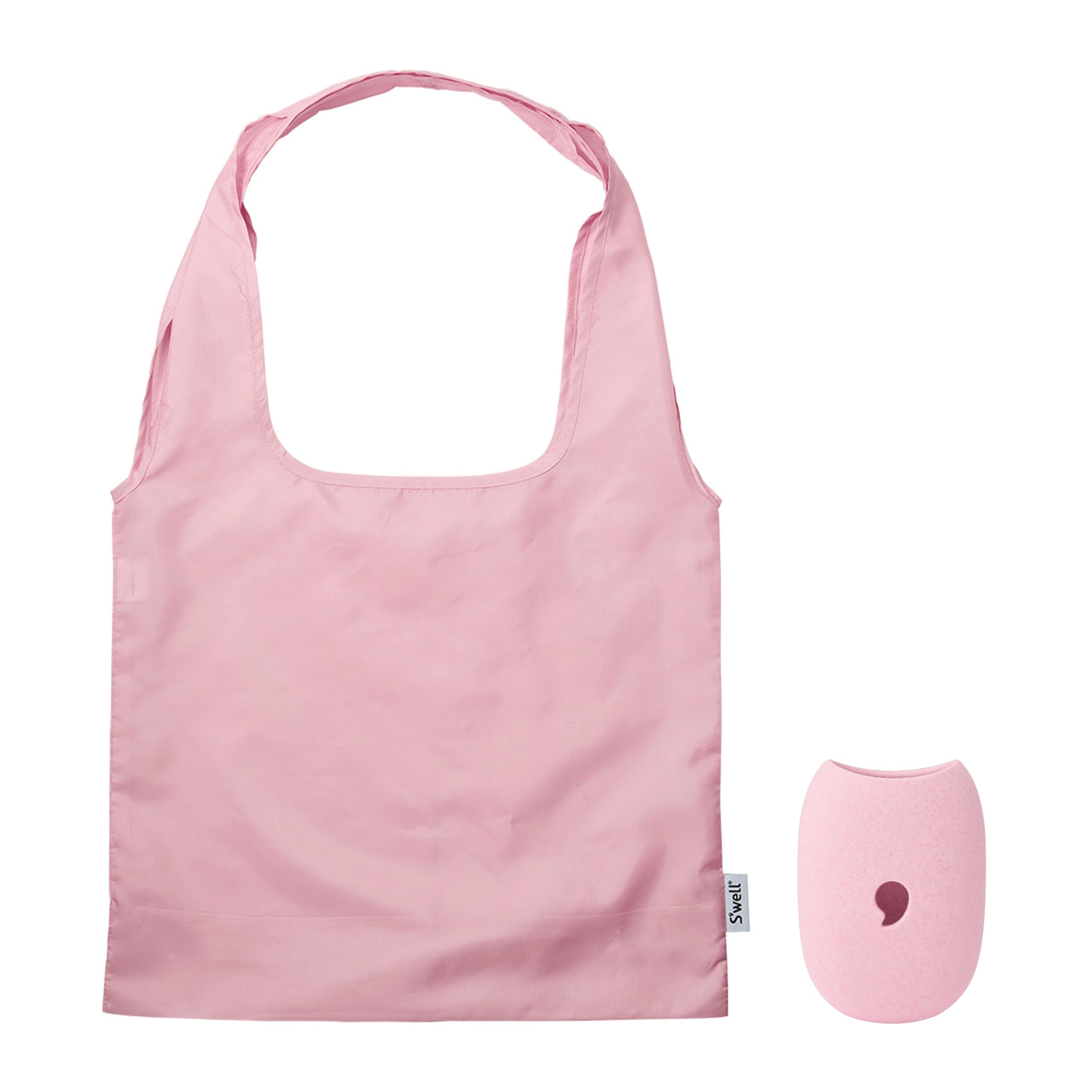 Swell Droplet Tote Pink Topaz Glitter Reusable And Packable Tote Bag Lightweight And Packs Into Silicone Capsule For