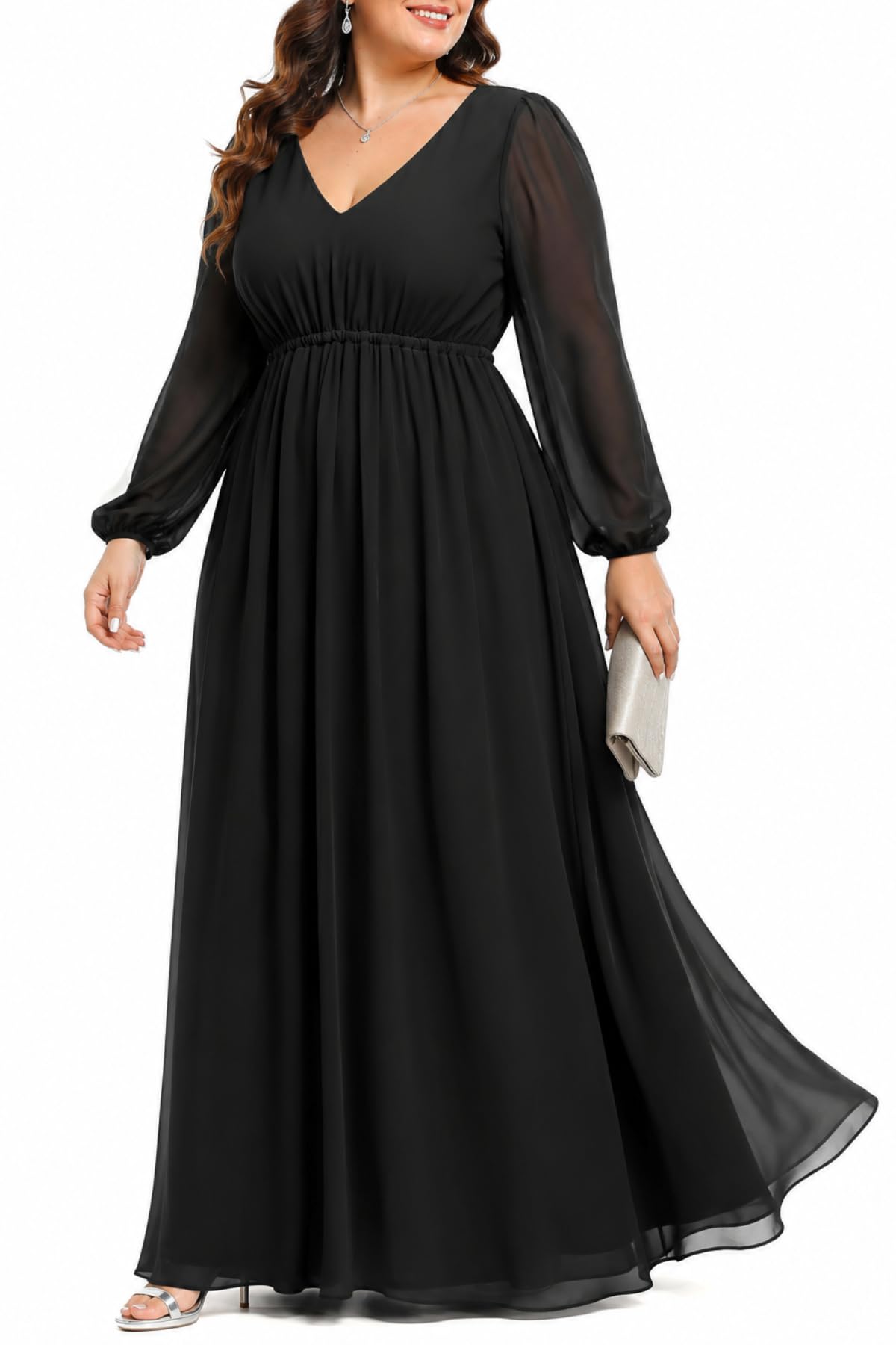 Pinup Fashion Women's Plus Size Formal Wedding Guest Chiffon Long Dress