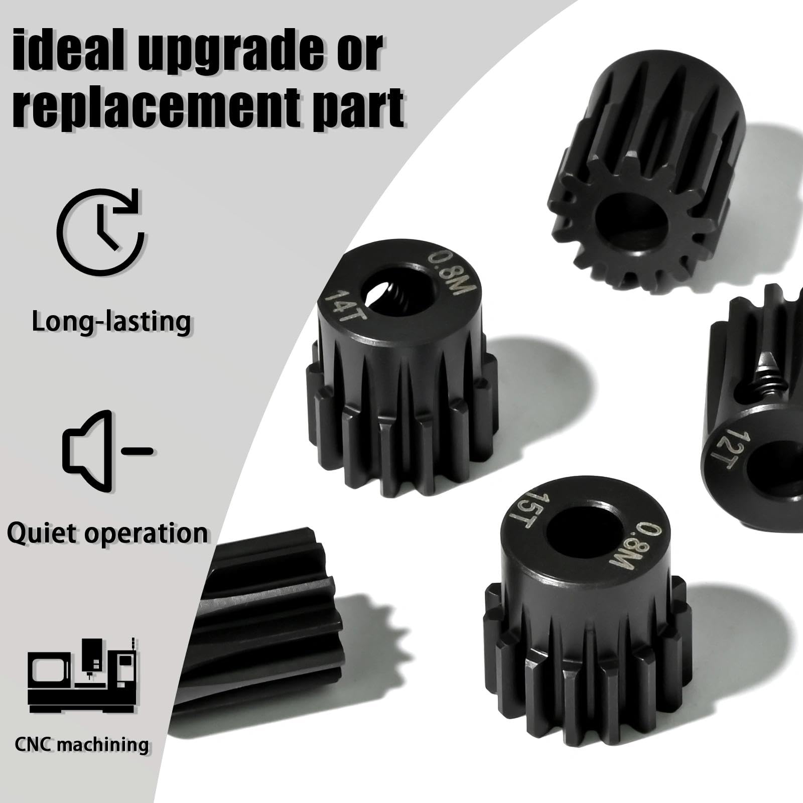 Set de 5 pignons moteur 0.6M en acier trempé 5mm 11T 12T 13T 14T 15T