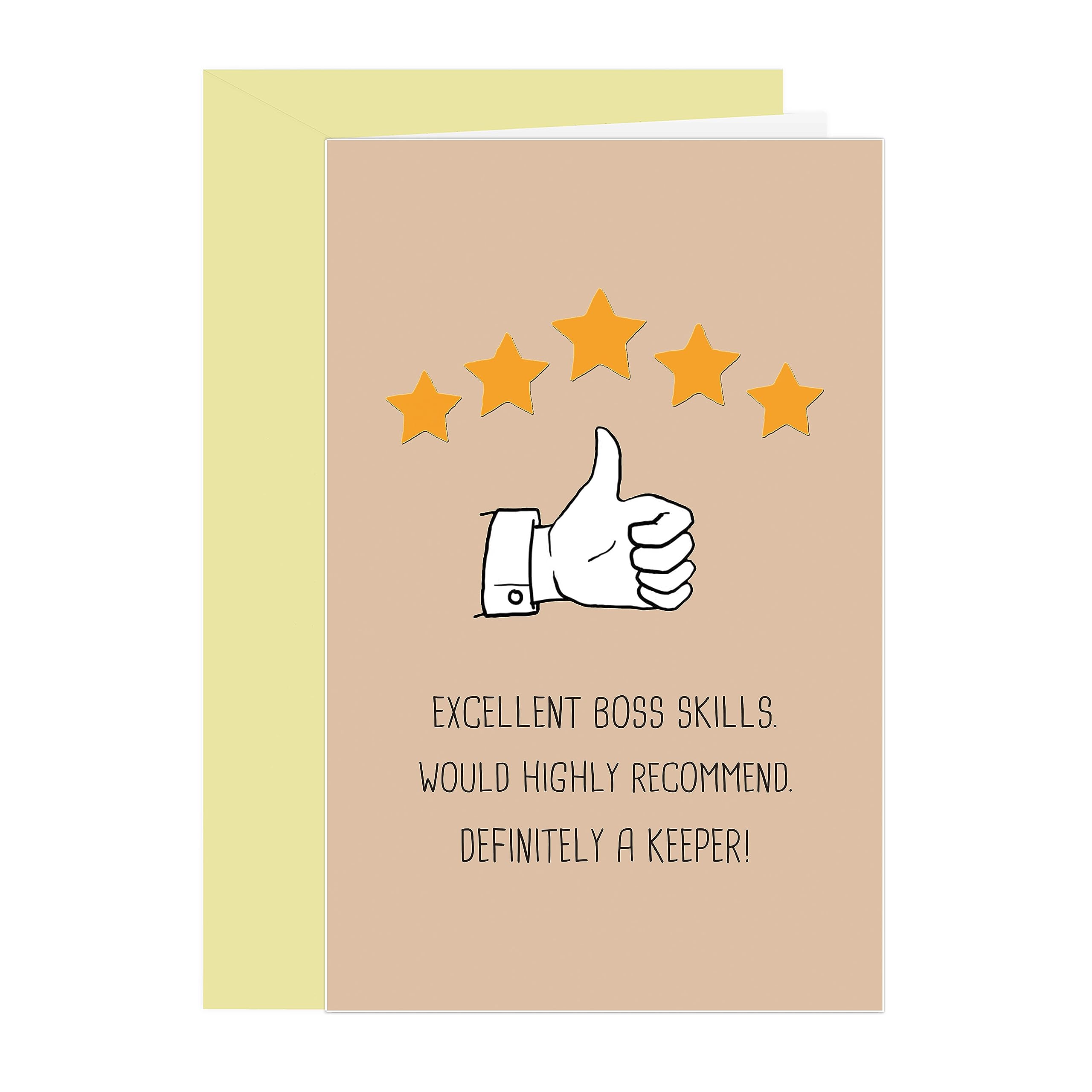Comting Funny 5 Star Review Boss Card, Happy Boss Day Card, Excellent Boss Skills Card, Happy Birthday Card for Boss manager CEO