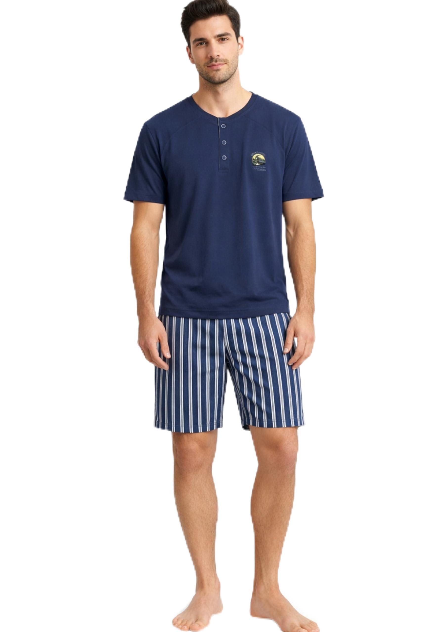 Intimitaly Vanuè - Pigiama Corto Uomo Estivo, Cotone Leggero, Maglia e Pantalone, Comfort-Fit, Traspirante - 2