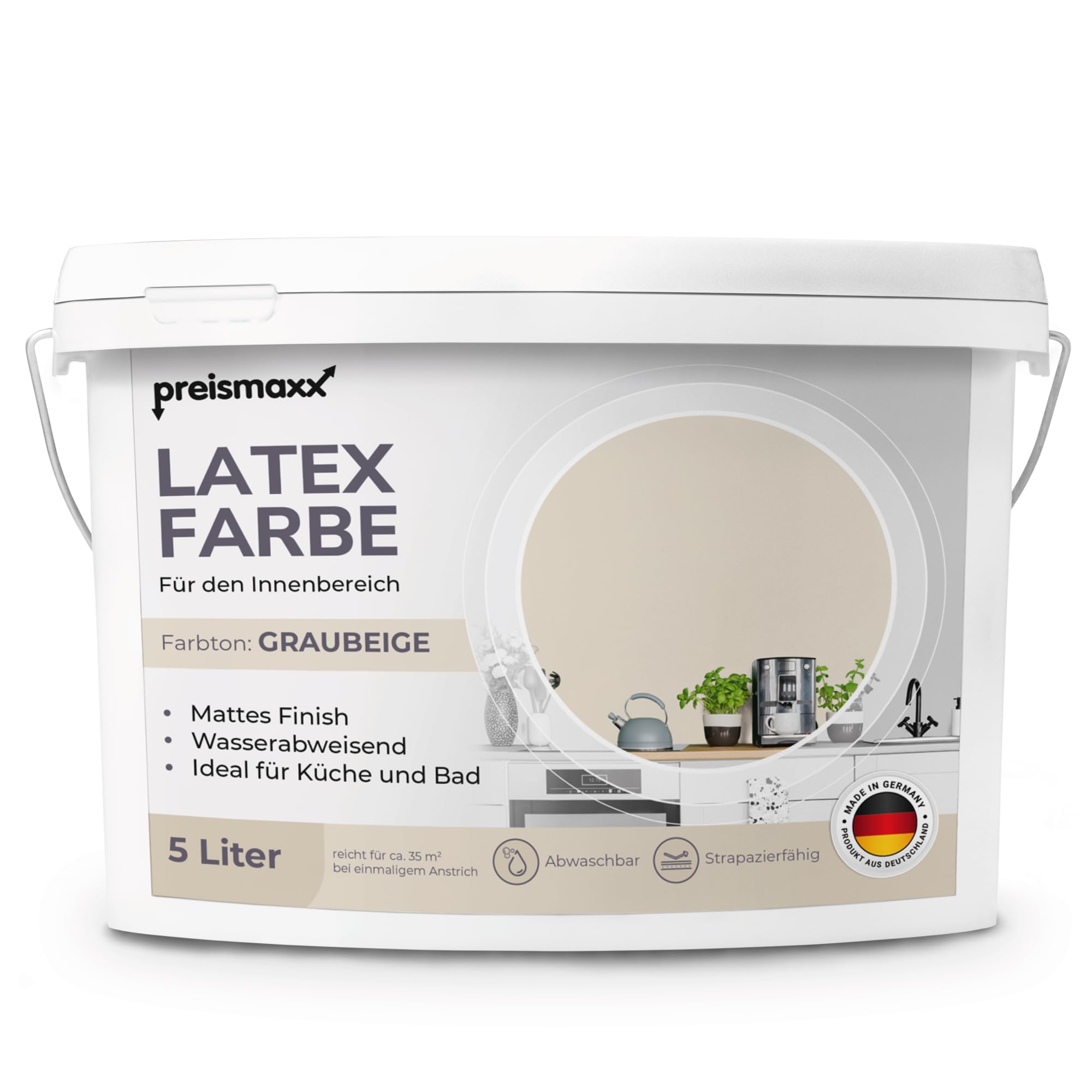 derendo Latexfarbe Graubeige abwaschbar hohe Deckkraft Wandfarbe matt 5l