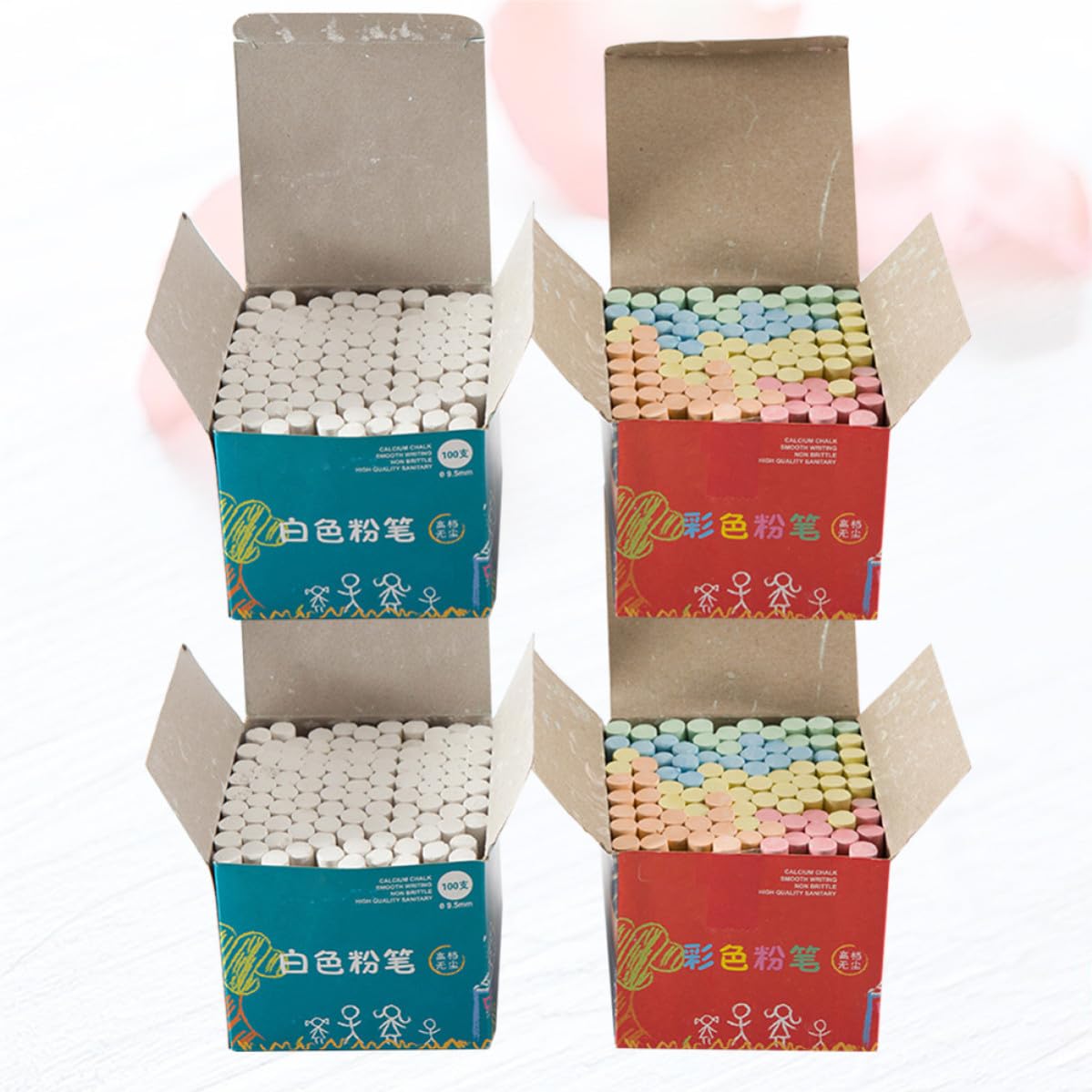 4 Cajas Tizas de Yeso sin Polvo para Pizarra Clara, Ligeras y Prácticas para Escritura y Pintura en Material Escolar para Profesores
