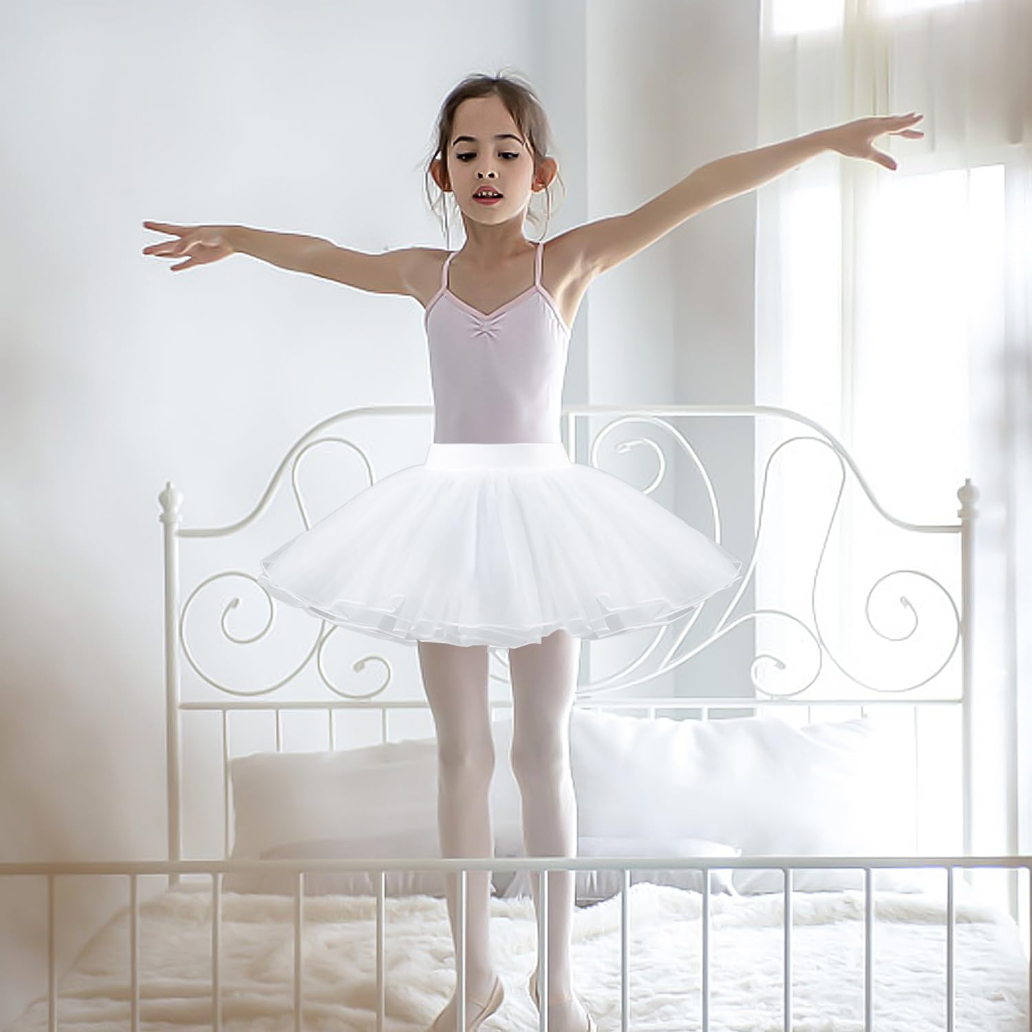 Vestido Blanco de Tutú para Niñas, Falda de Ballet de Tul Elástico