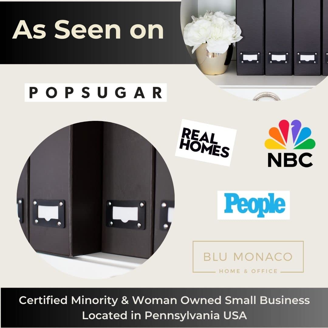 Blu Monaco Foldable Black Magazine File Holder with Leather Label Holder - Set of 6 Cardboard Magazine File Boxes Desk File Organizer - Image 3